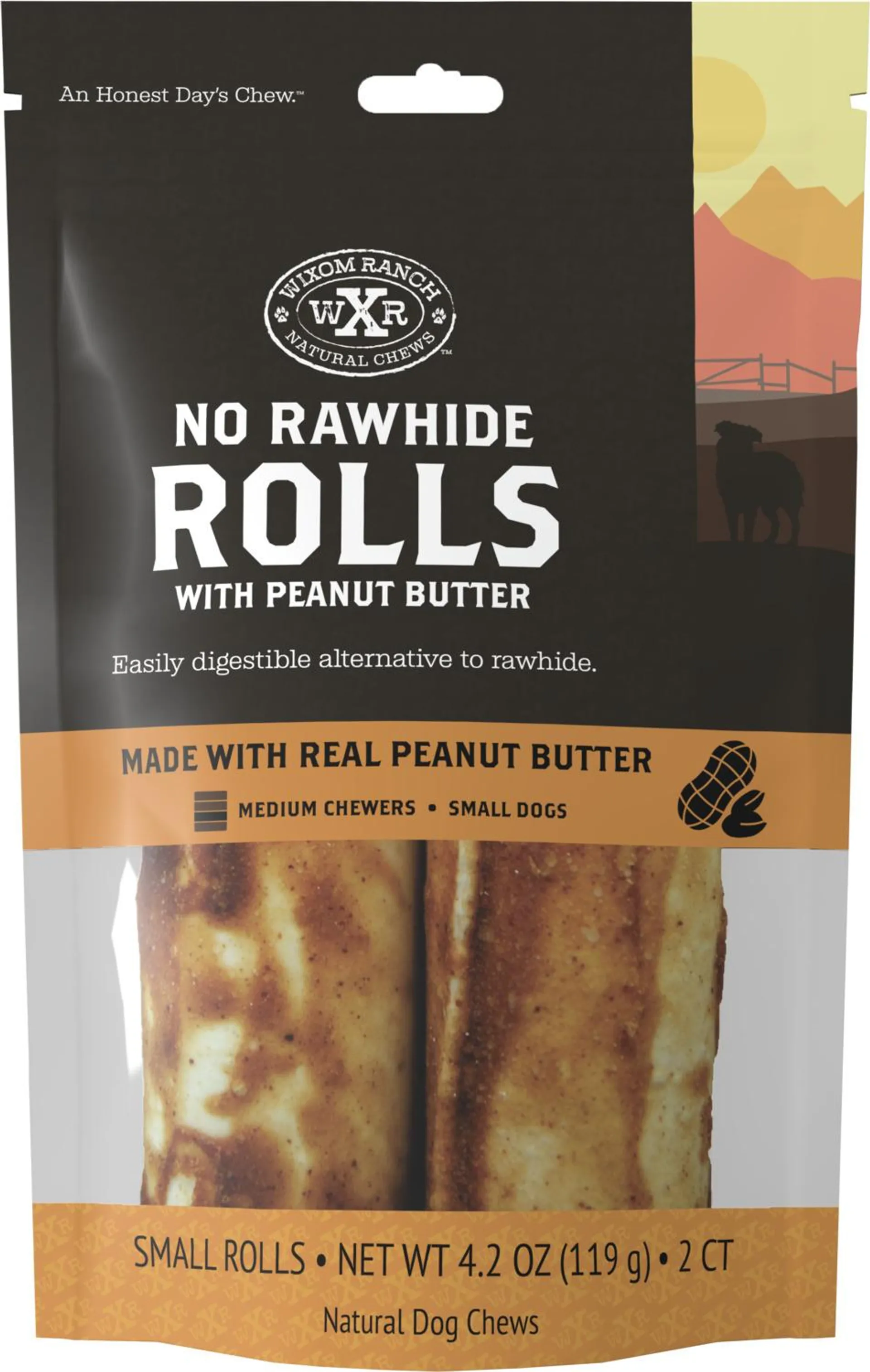 Wixom Ranch Natural Chews No Rawhide Rolls With Peanut Butter, Small, 2 Count