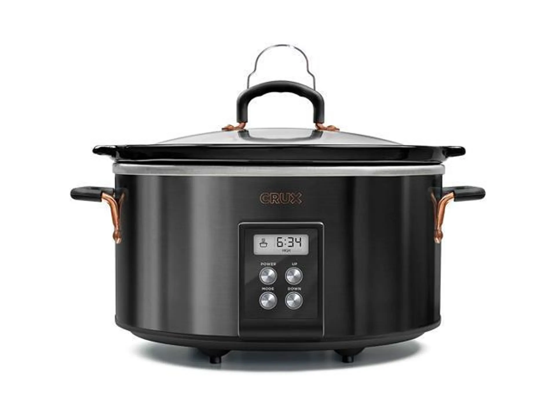 Crux 14681-SN 6 Quart Programmable Slow Cooker with Timer, Black Stainless Steel