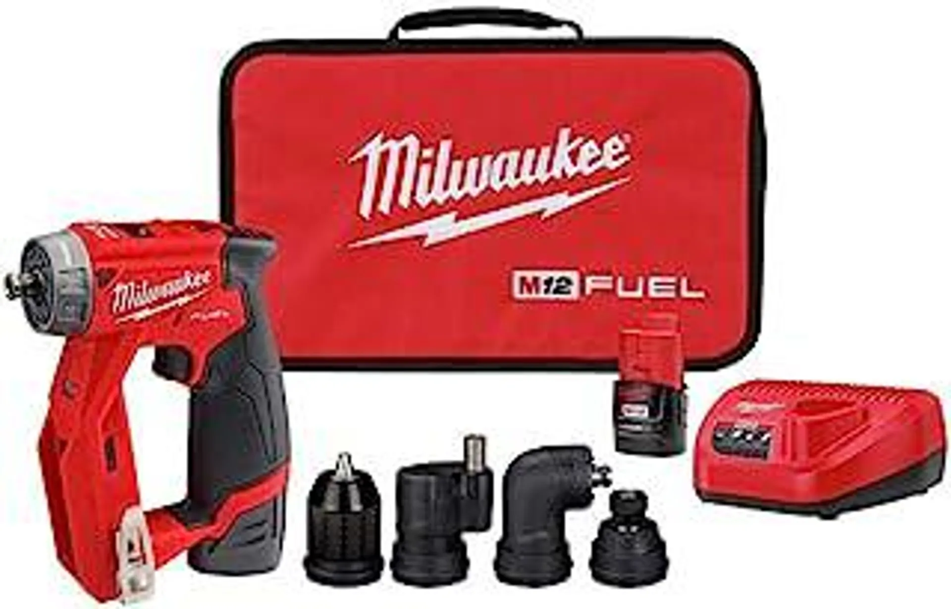 Milwaukee 2505-22 M12 Fuel Installation Drill/Driver Kit, Compact, Forward/Reverse Switch, Keyless Chuck, LED Light, Variable Speed