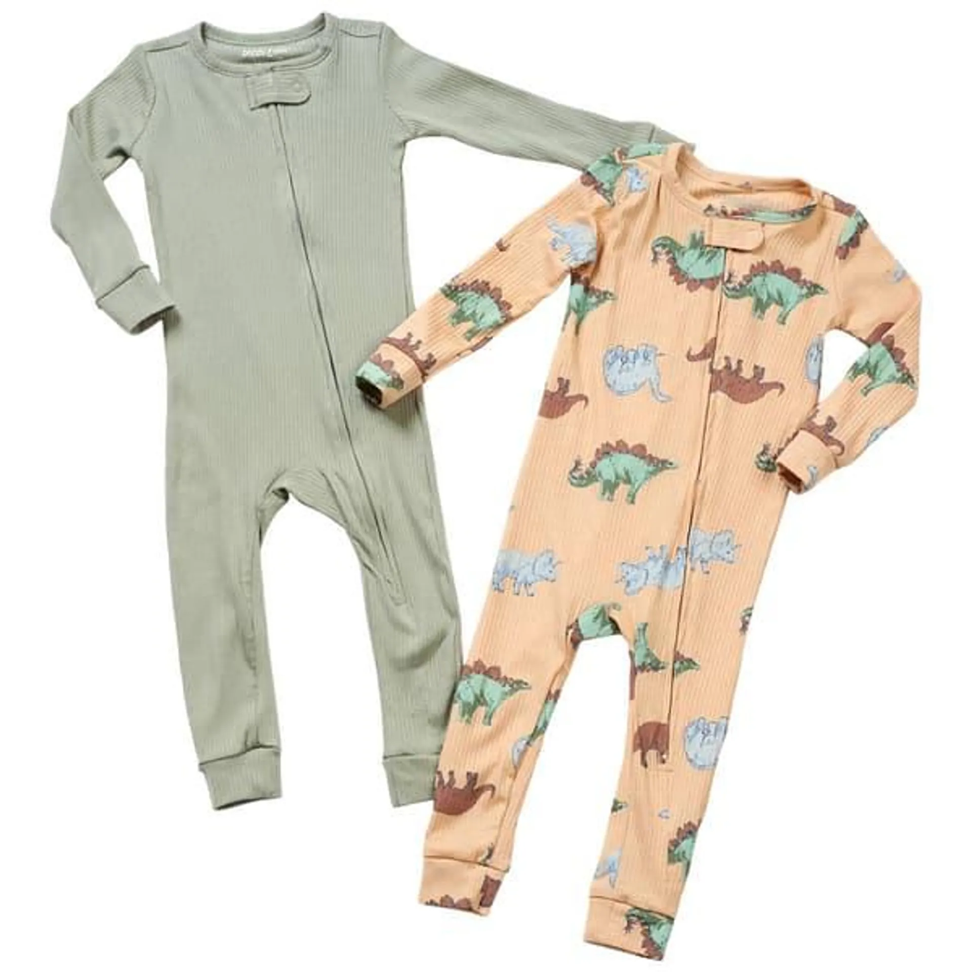 Baby Boy (12-24M) Poppy & Clay® 2pk. Dino & Solid Rib Pajamas