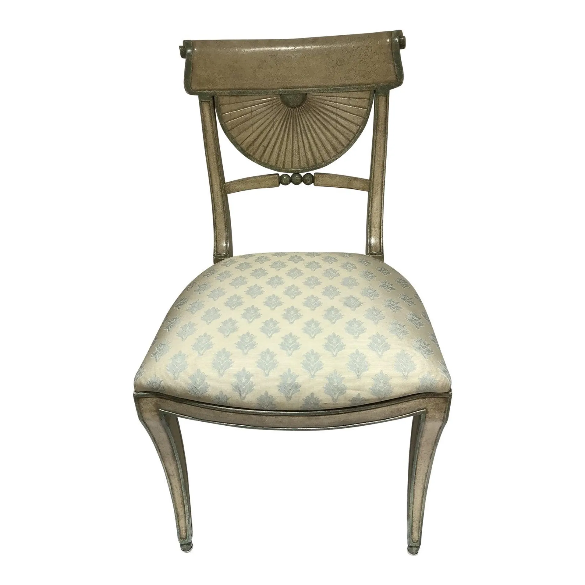 Hand Painted by Patina, Blue and Beige Armless Accent Chair