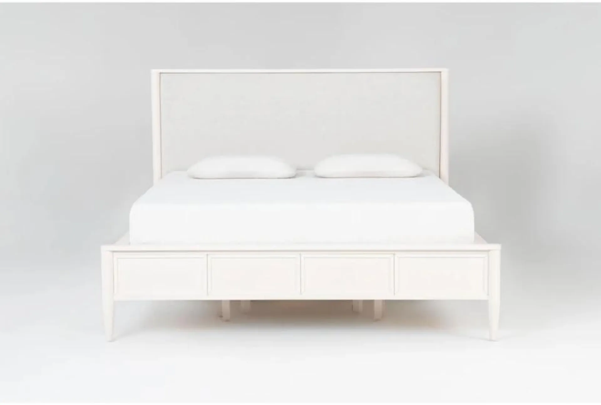 Austen White Queen Wood & Upholstered Panel Bed With Side Storage