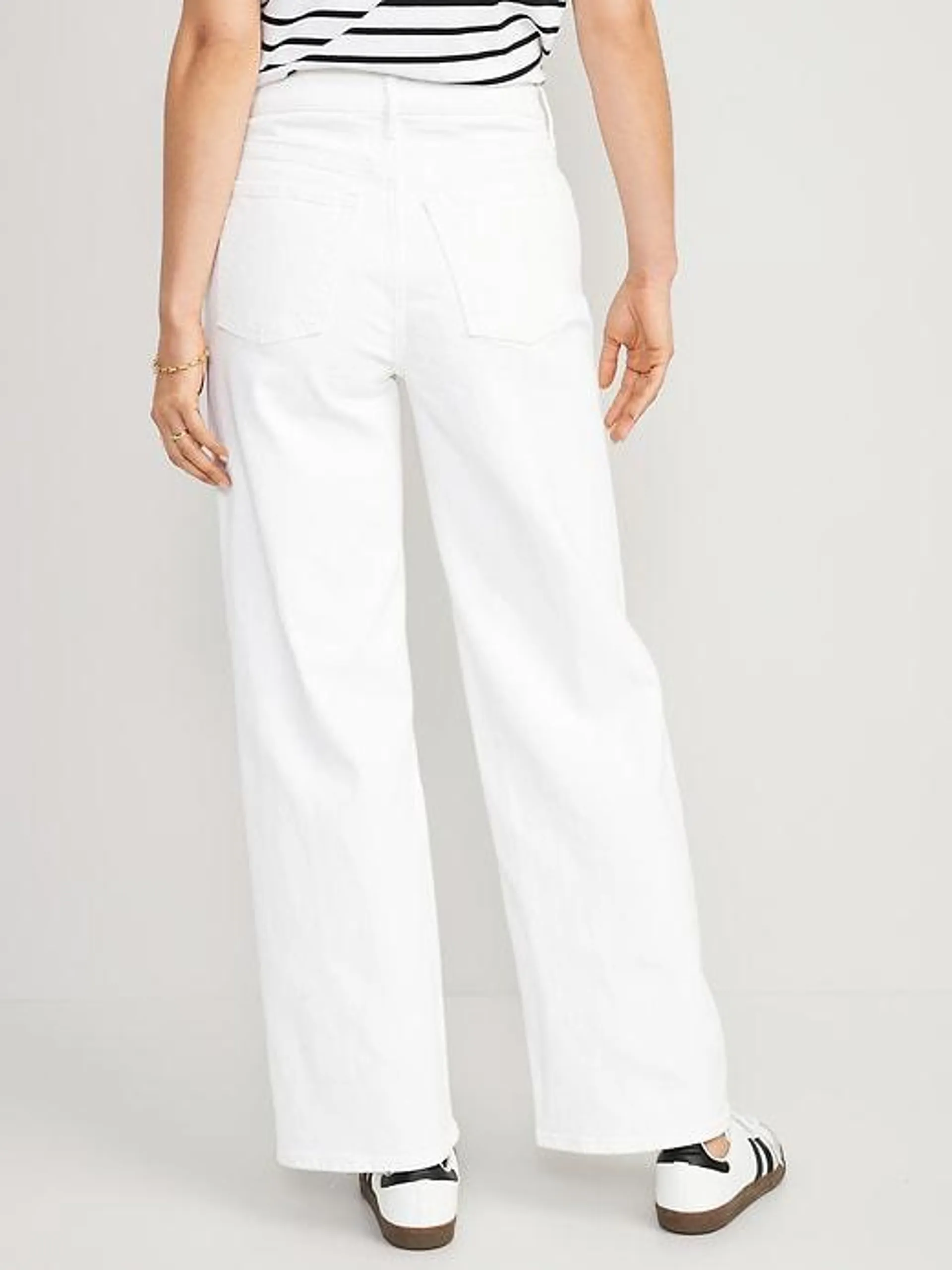 Extra High-Waisted Wide Leg Cut-Off White Jeans for Women