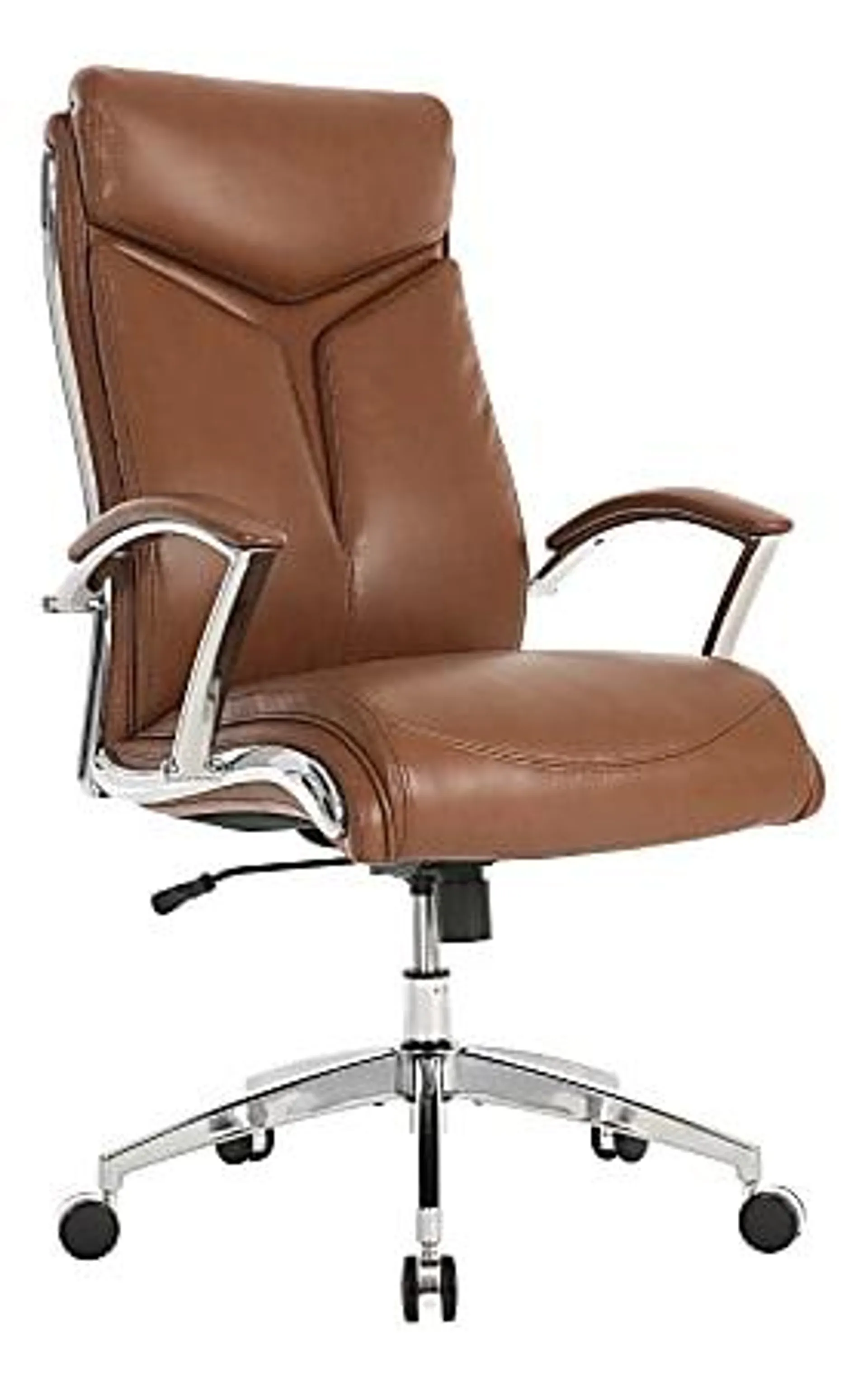 Realspace® Modern Comfort Verismo Bonded Leather High-Back Executive Chair, Brown/Chrome, BIFMA Compliant