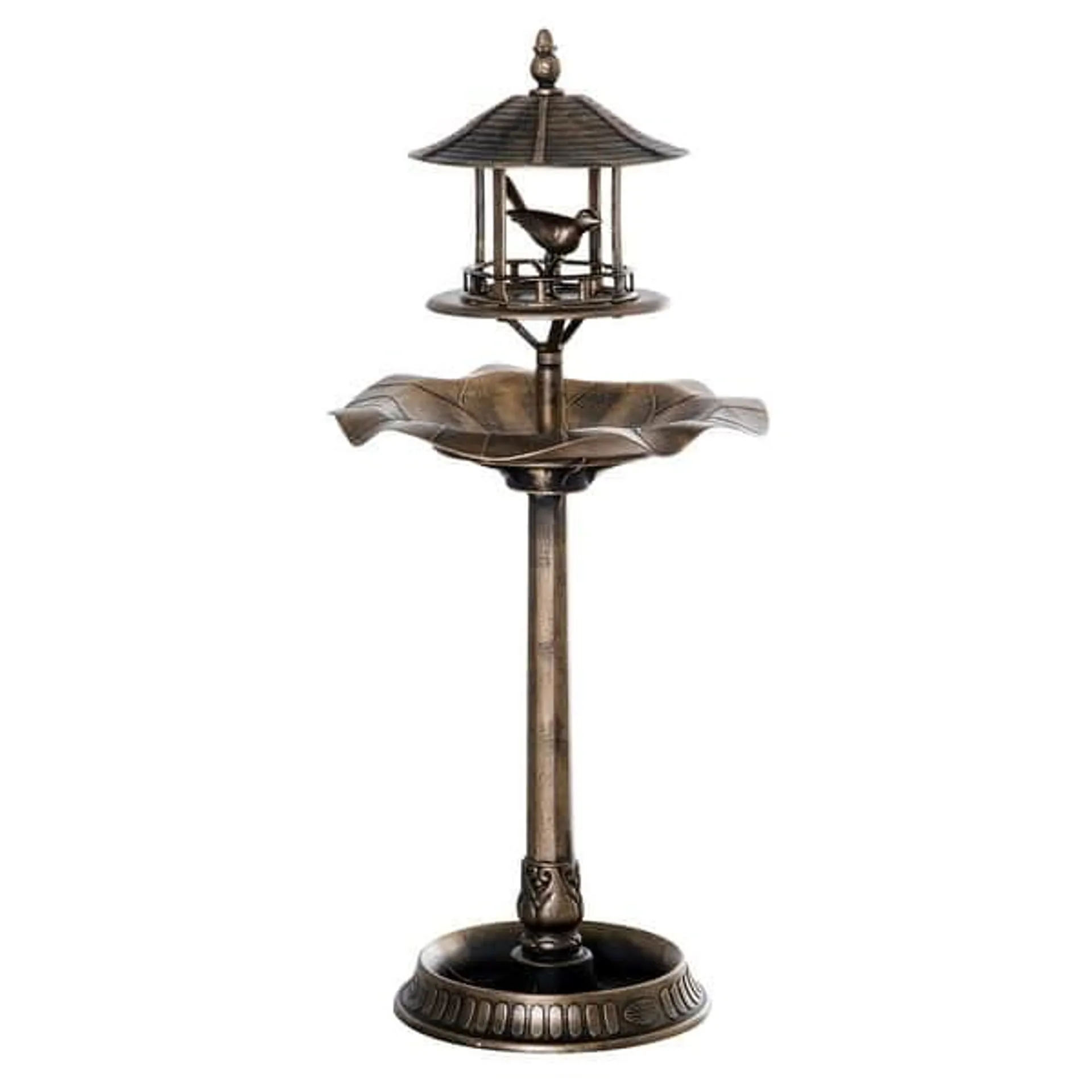 Outsunny 3-in-1 Resin Free Standing Garden Pedestal Bird Bath Bowl Feeder Planter - Bronze