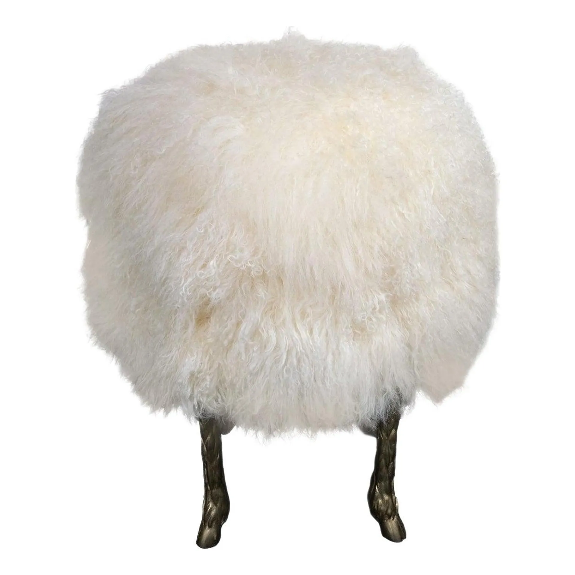 Sheepskin Stool/Ottoman With Cast Brass Sheep Legs