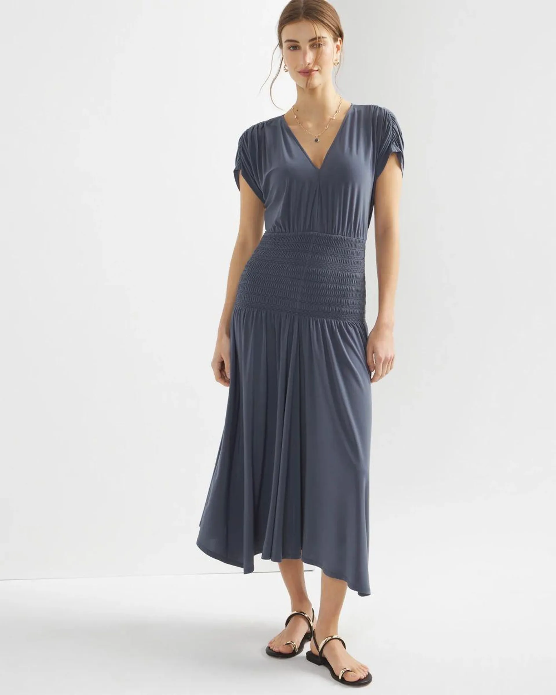 Matte Jersey Smocked Midi Dress