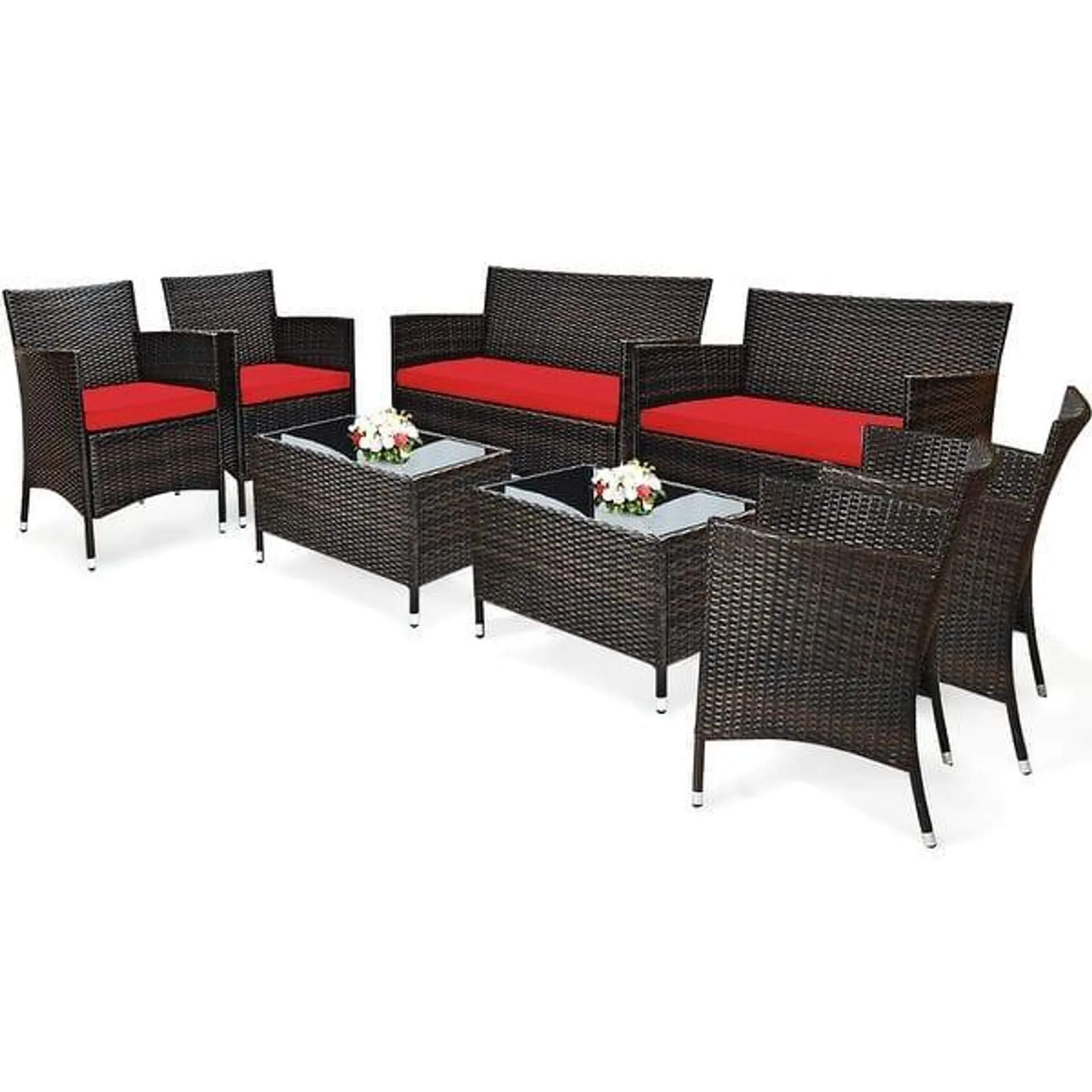 Costway 8PCS Rattan Patio Furniture Set Cushioned Sofa Chair Coffee - See Details