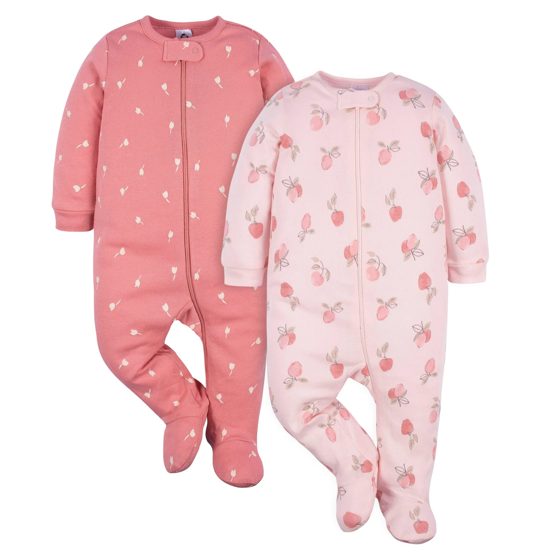 Gerber 2 Pack Baby Girl Apples Sleep 'N Play Footies