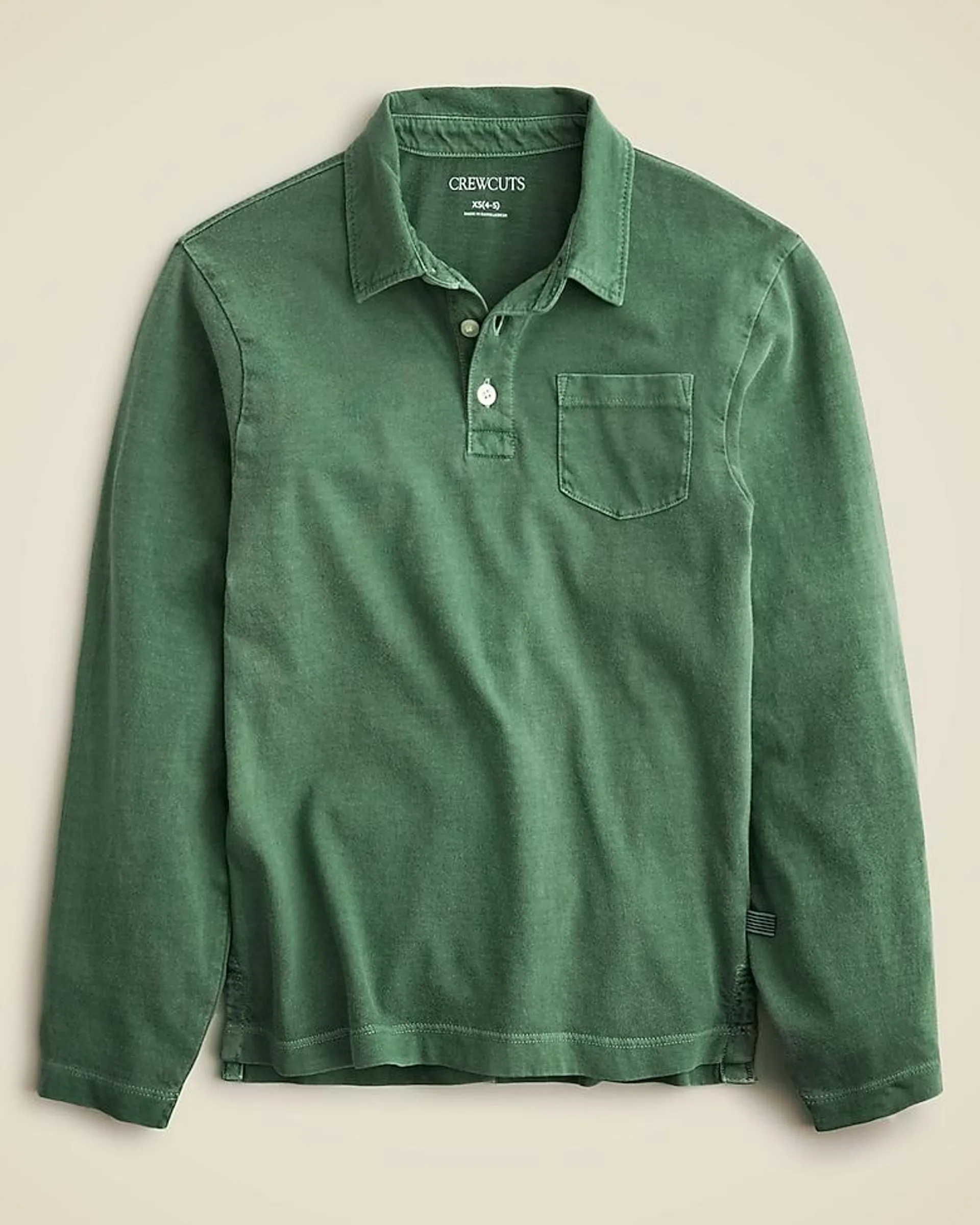 Kids' garment-dyed long-sleeve polo shirt in broken-in-jersey