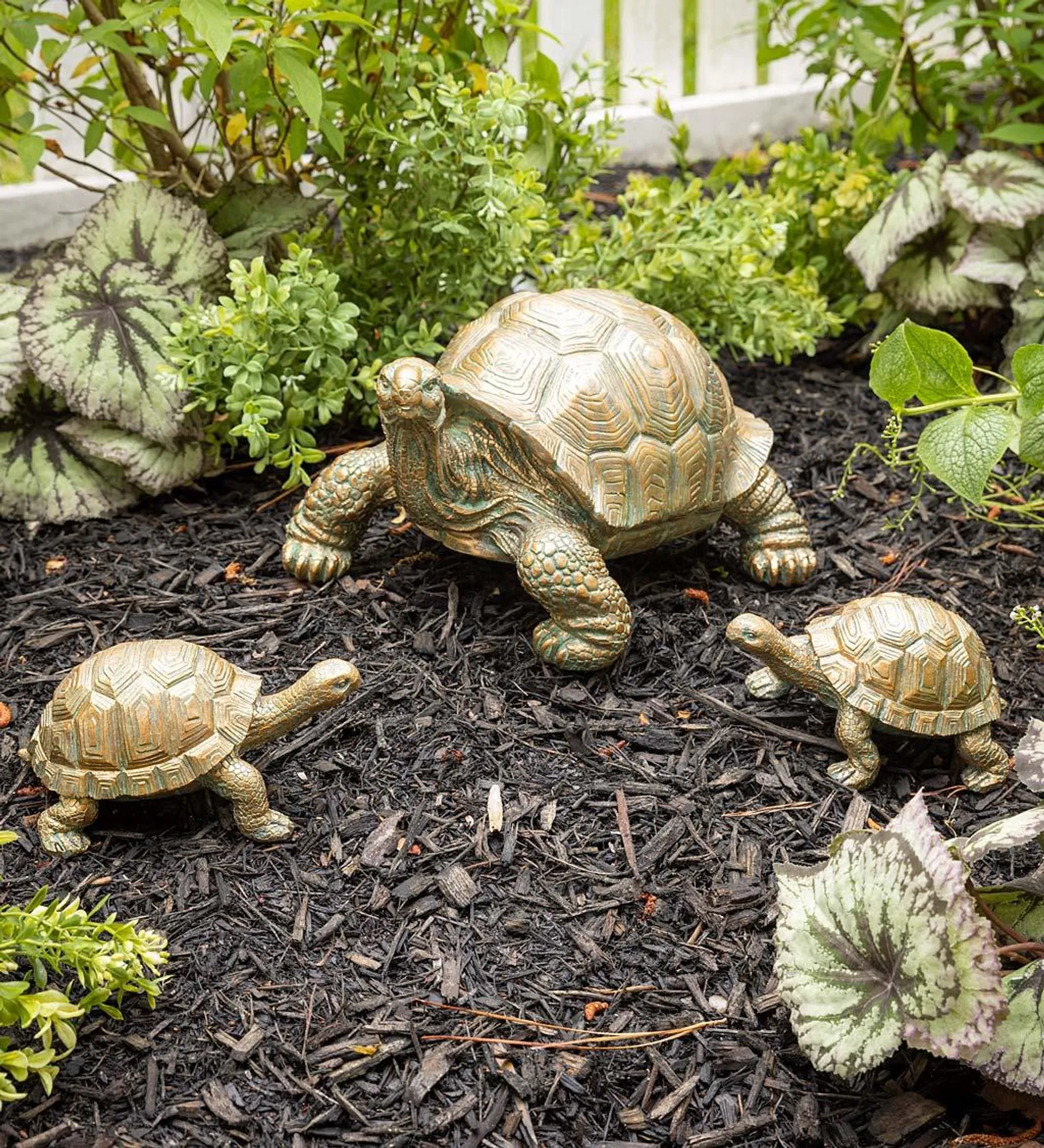 Mother Tortoise with Two Babies Resin Garden Accents