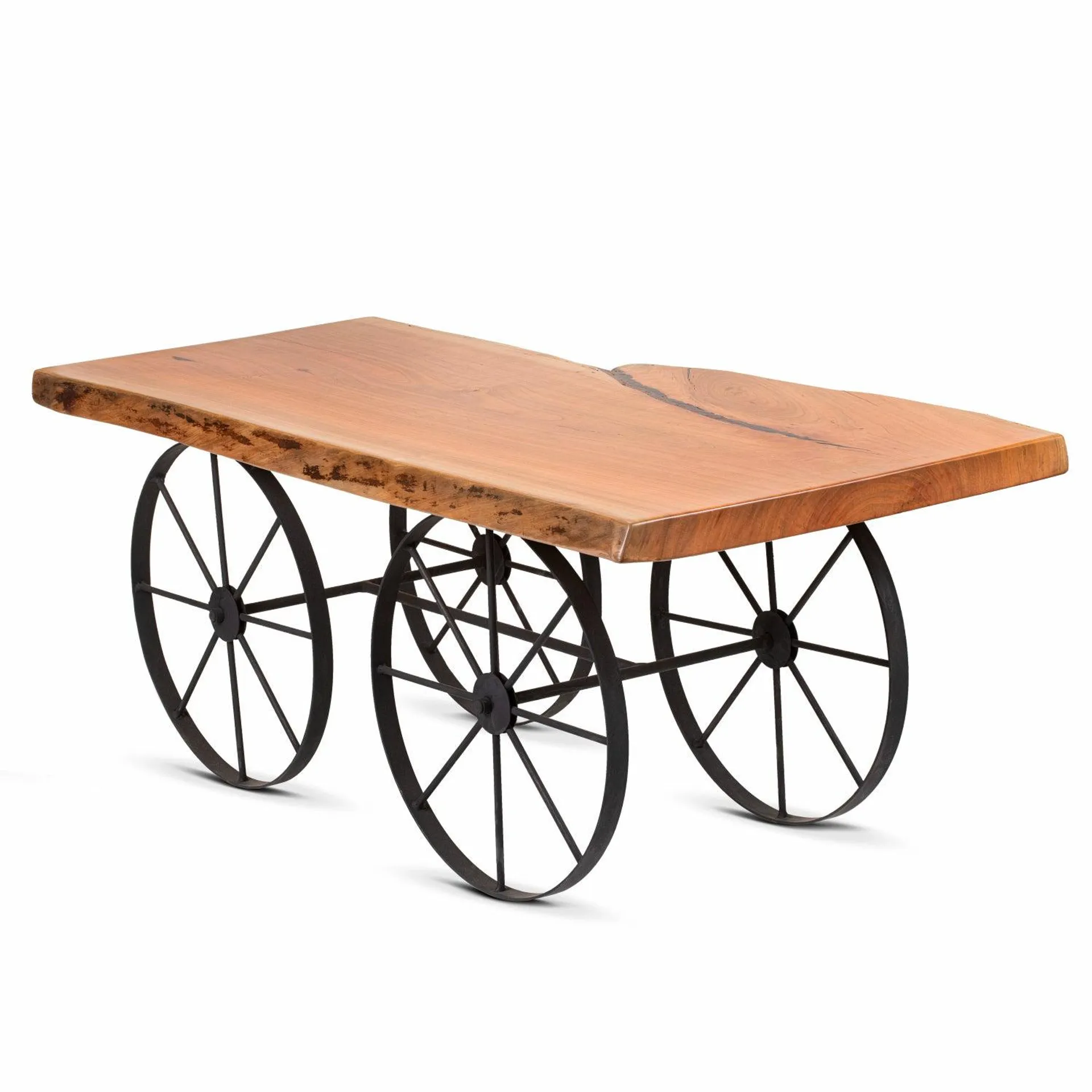 Pier 1 Amish Handmade Live Edge Wagon Wheel Coffee Table