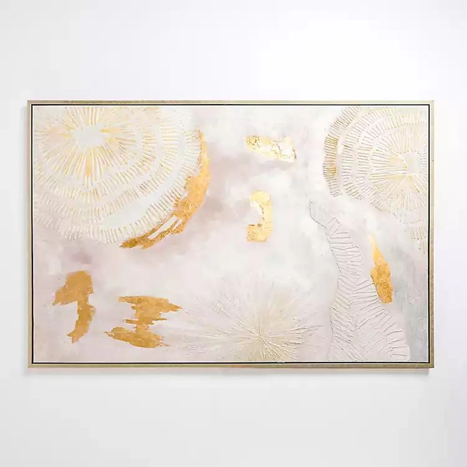 Gold and White Abstract Framed Canvas Art Print