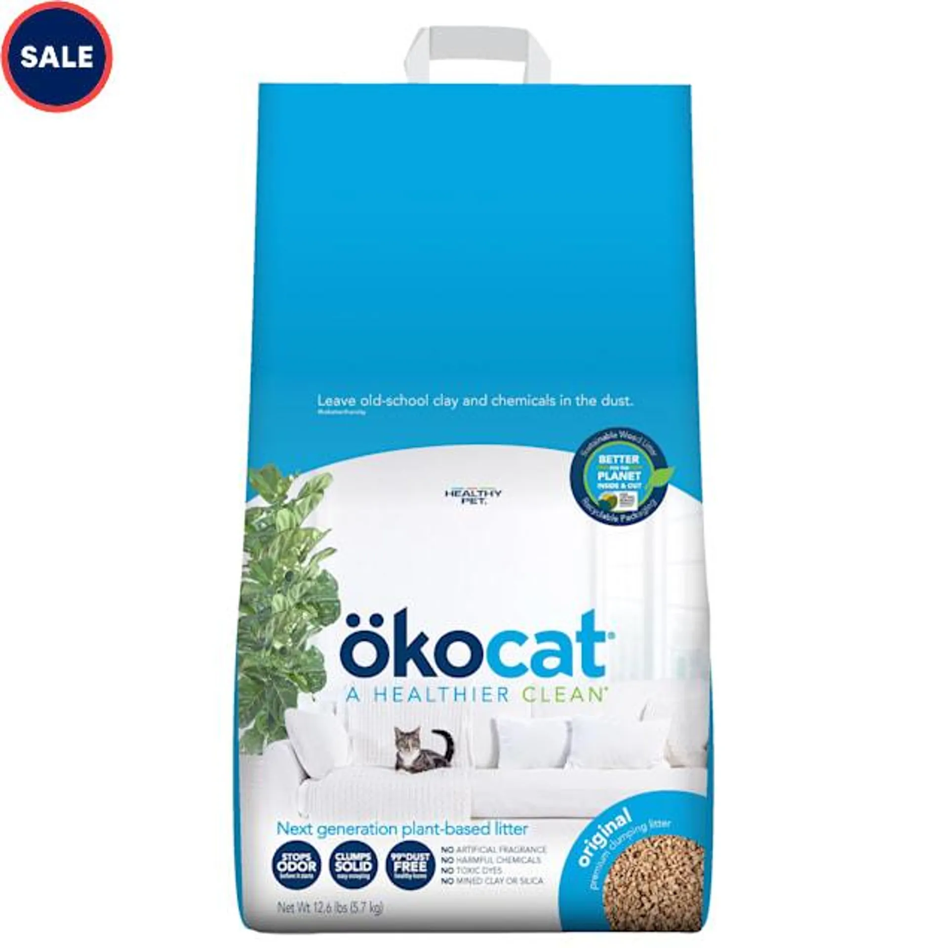 Okocat Original Premium Natural Clumping Wood Cat Litter, 12.6 lbs.