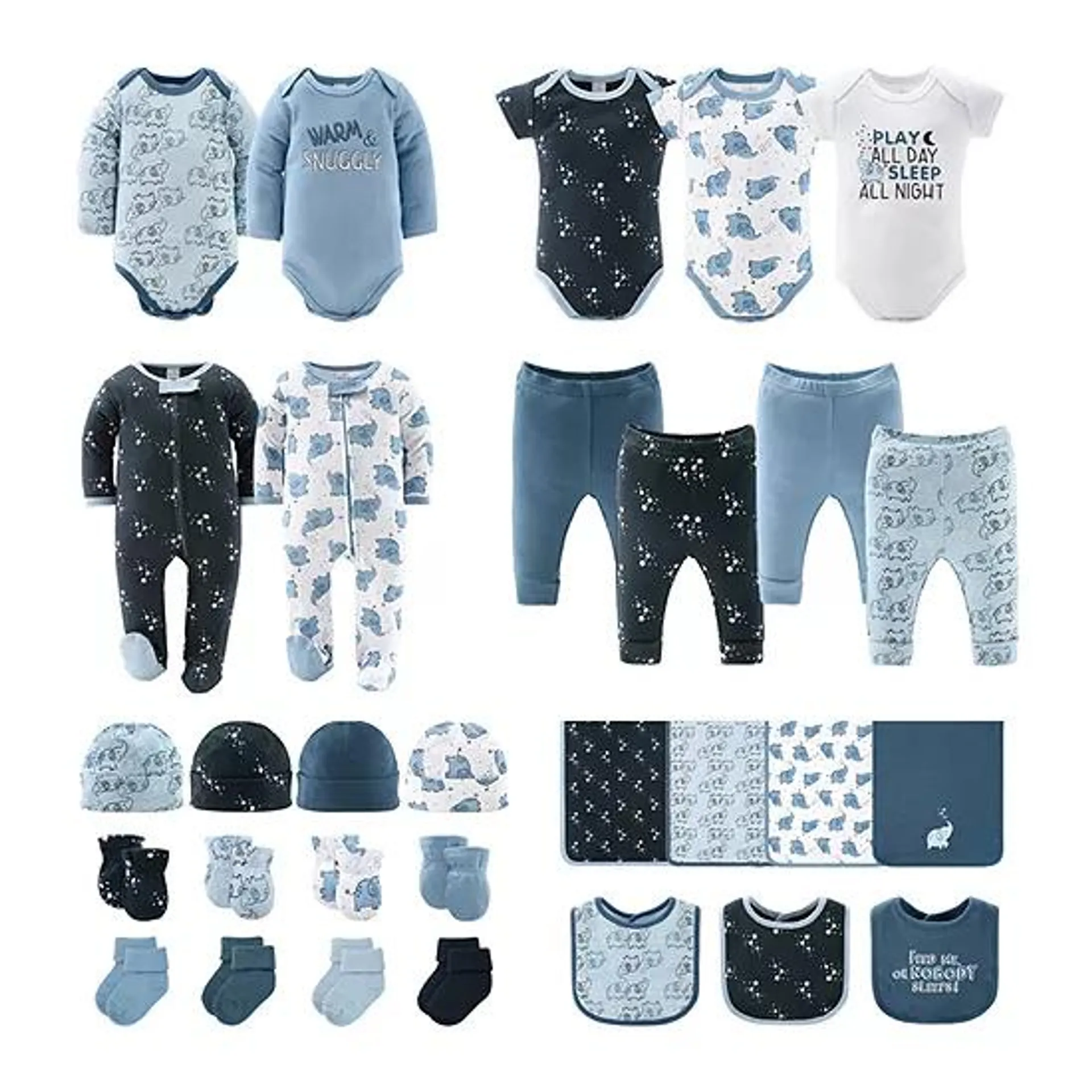 The Peanutshell 0-3m Blue Elephant Baby Unisex 30-pc. Baby Clothing Set