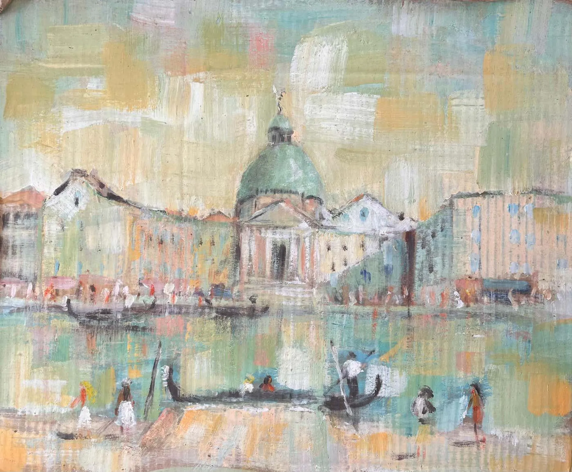Fanch Lel Impressionist Venetian Canal Scene with Gondolas and Basilica by Fanch Lel