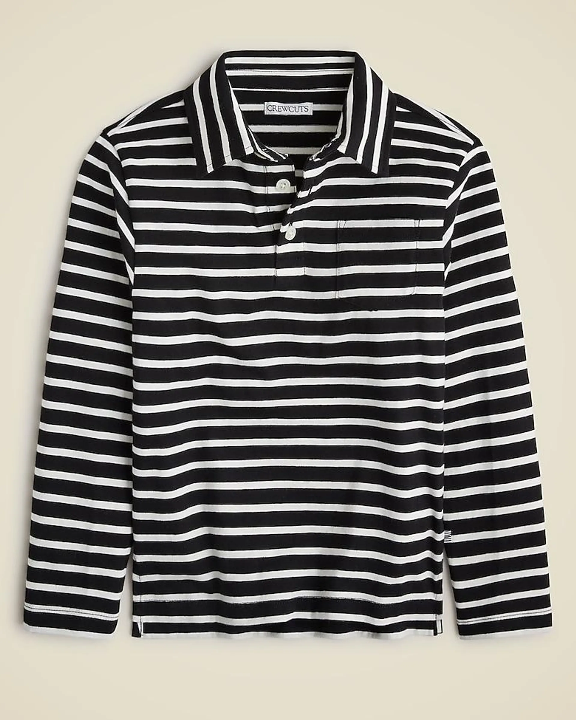 Kids' long-sleeve polo shirt in striped broken-in-jersey