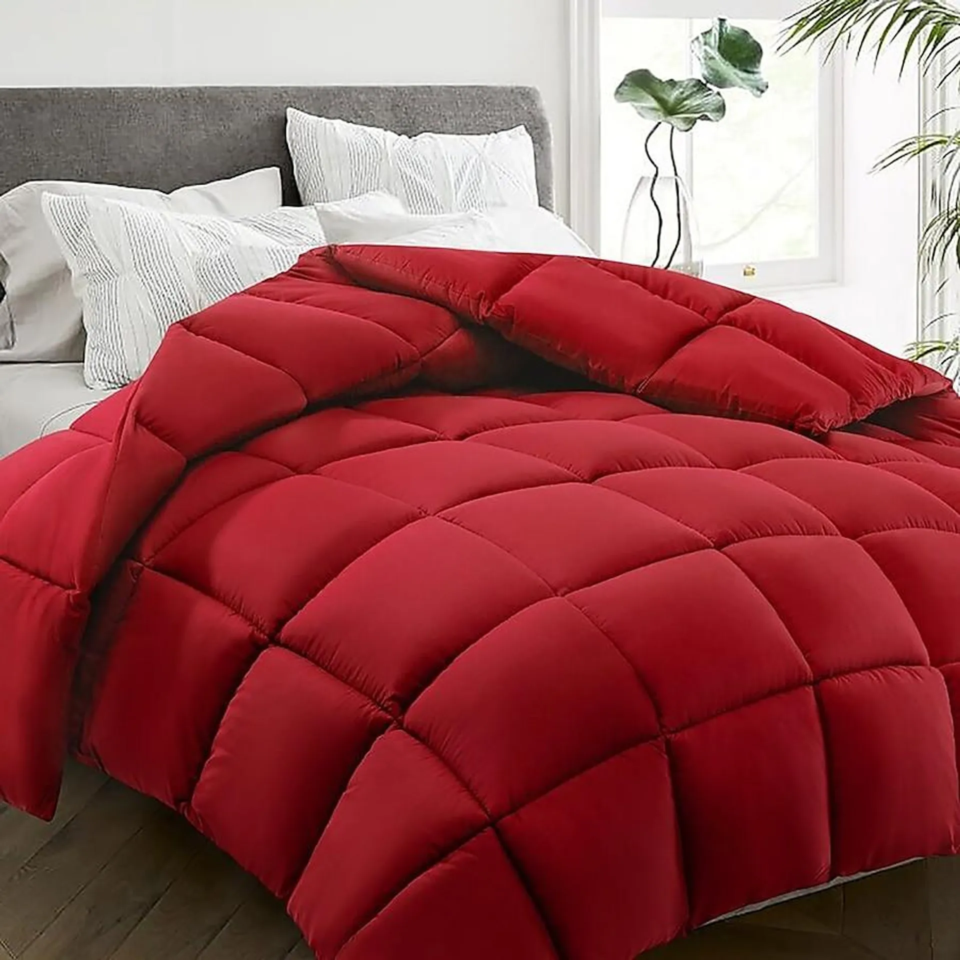 JEAREY Red Checked Reversible Twin Comforter Microfiber with (Down Alternative Fill)