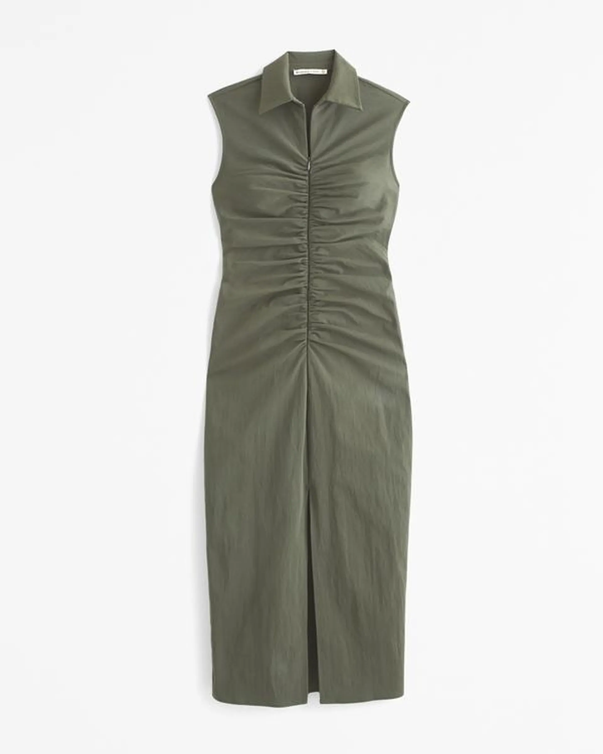 Collared Zip-Up Midi Dress