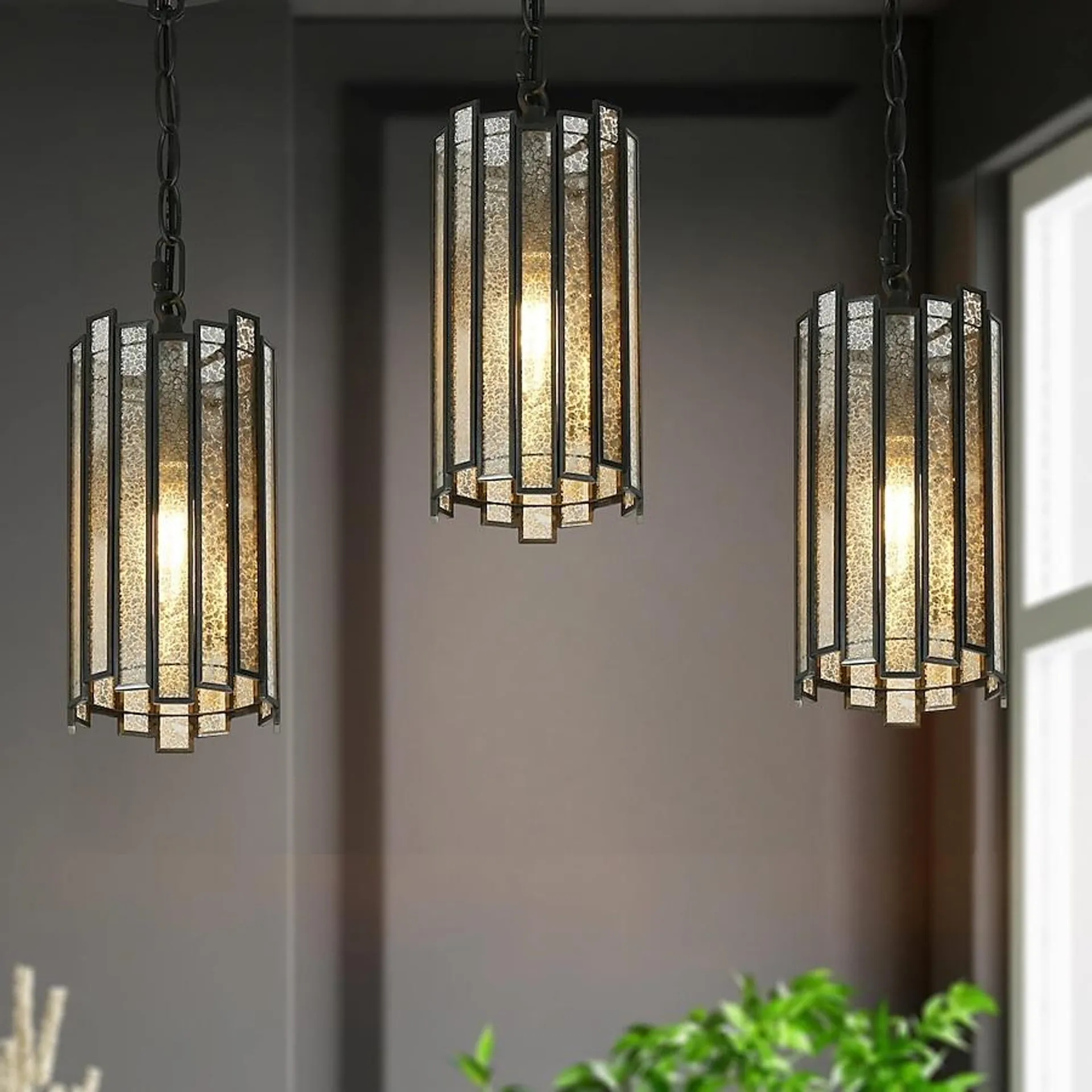 LNC Hemaaolay Black and Mercury Glass Modern/Contemporary Cylinder LED Mini Hanging Kitchen Island Light