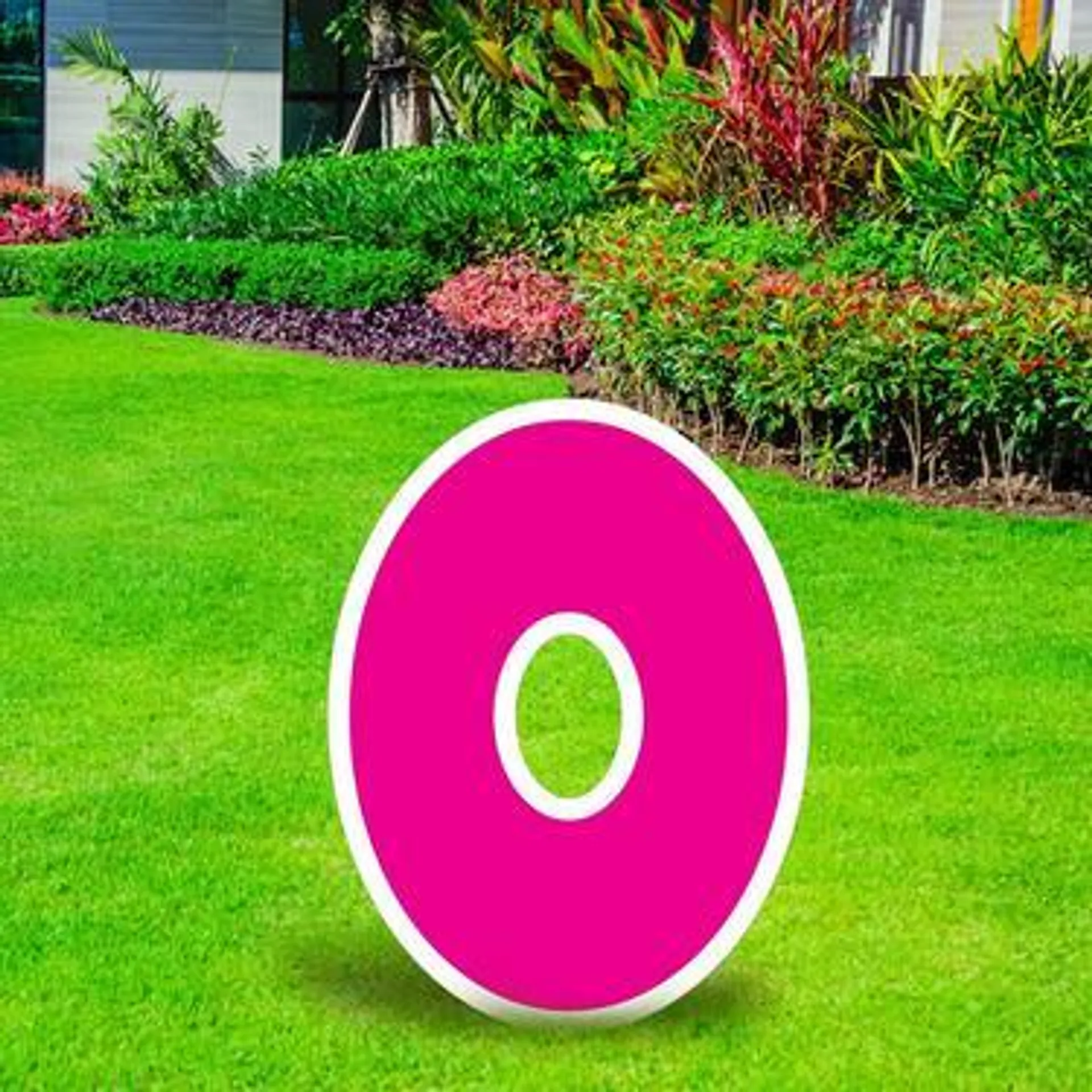 Pink Number (0) Corrugated Plastic Yard Sign, 24in