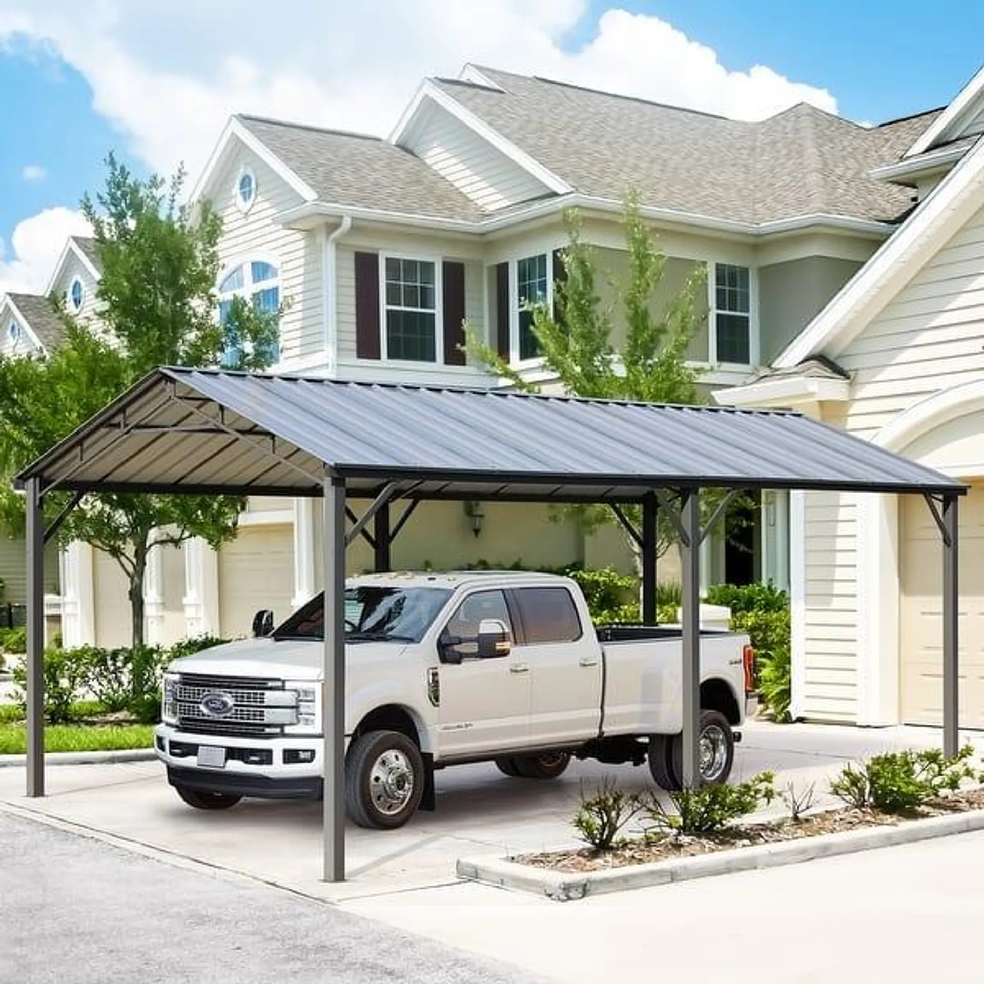 Erommy Outdoor Carport with Durable Galvanized Steel Roof , Multi-Functional Shelter, Carport for Cars, Boats, and Tractors