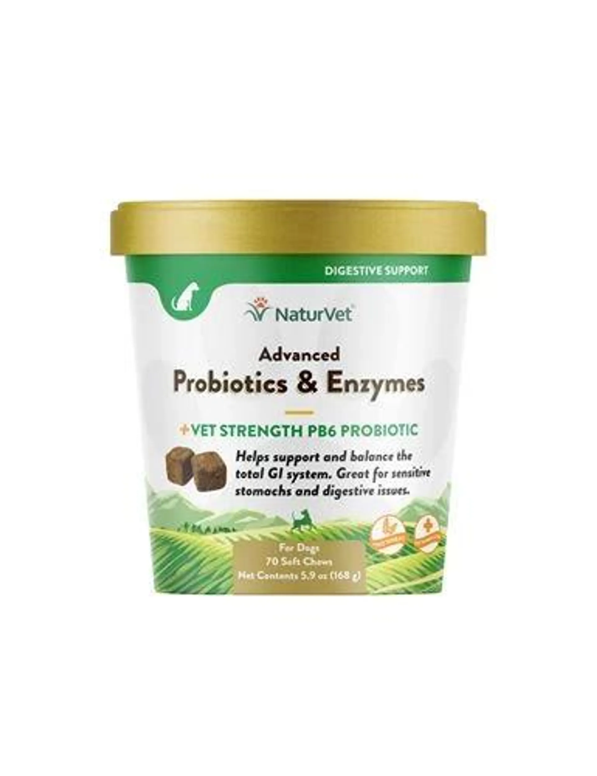 NaturVet Advanced Probiotics And Enzymes Plus Soft Chews For Dogs, 70 Count
