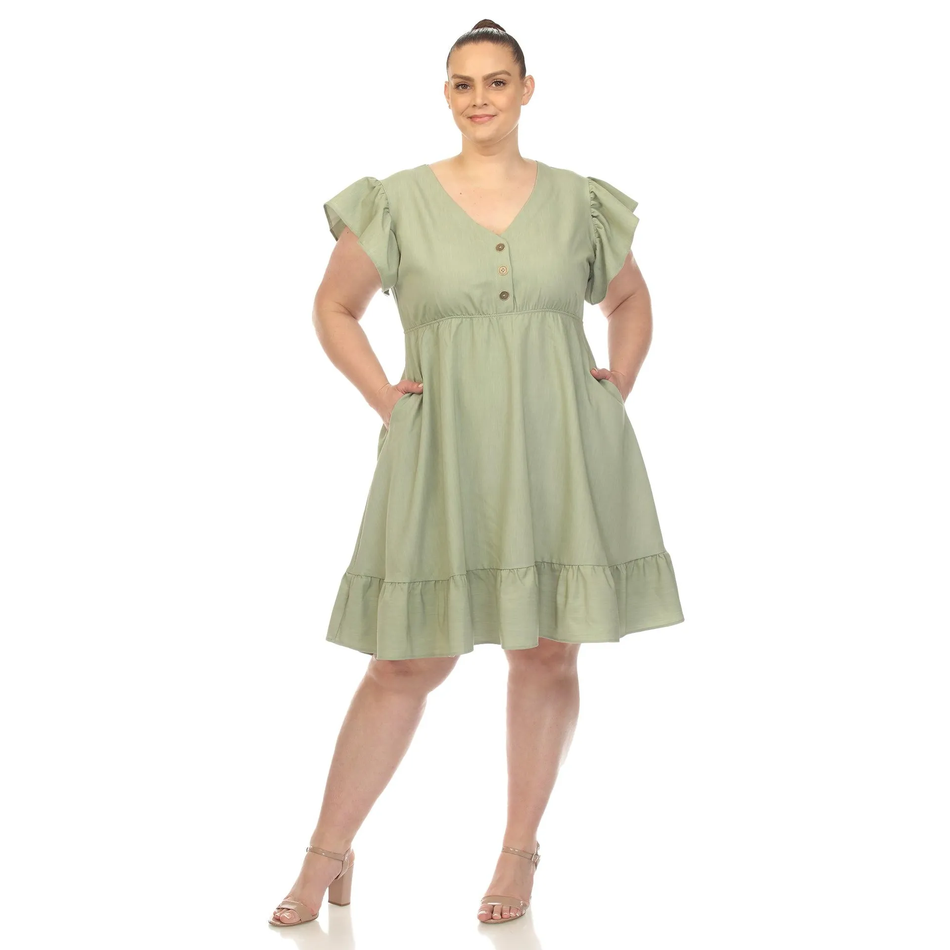 Ruffle Sleeve Knee-Length Dress - Plus (2 Colors Available)