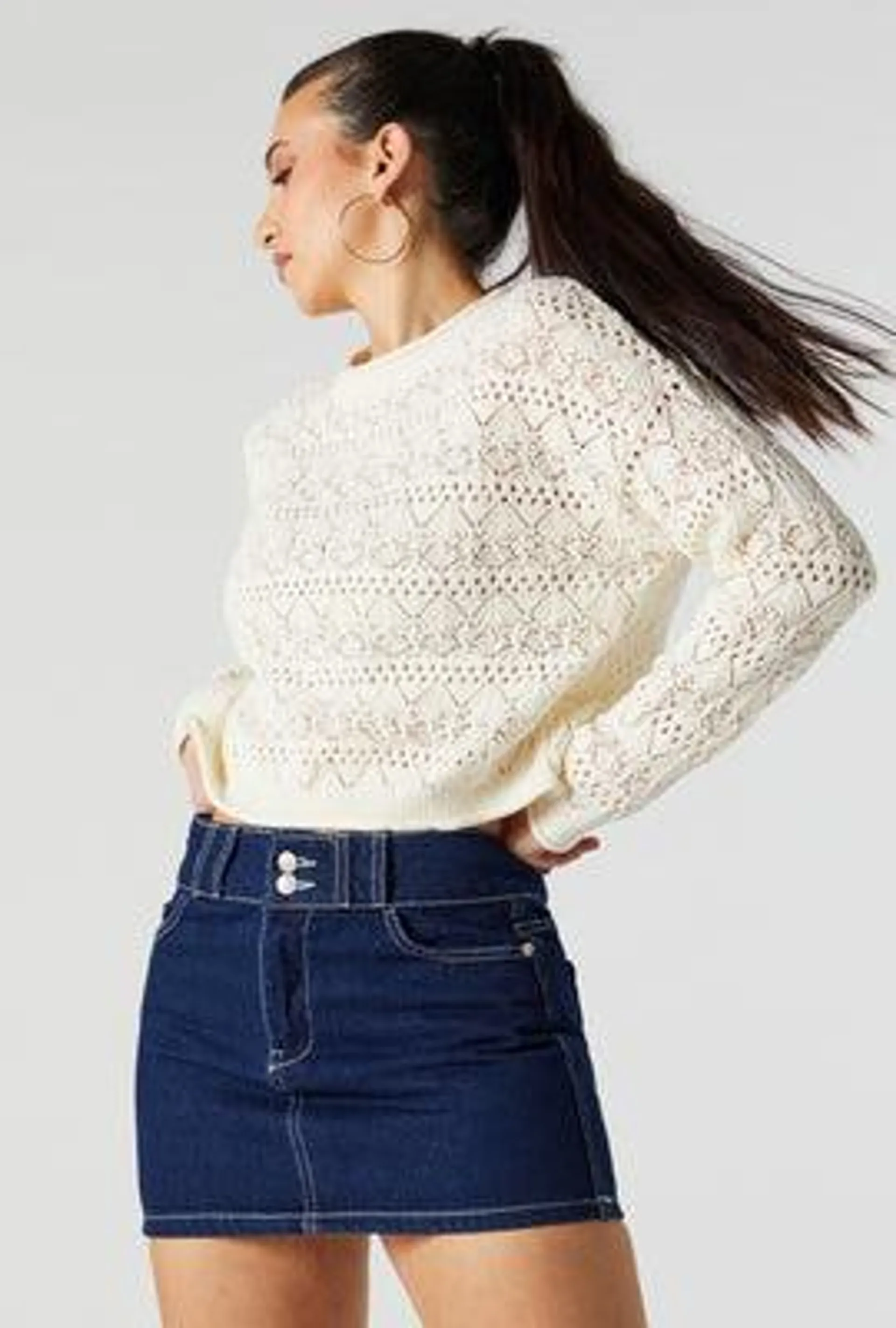 Crochet Knit Cropped Sweater