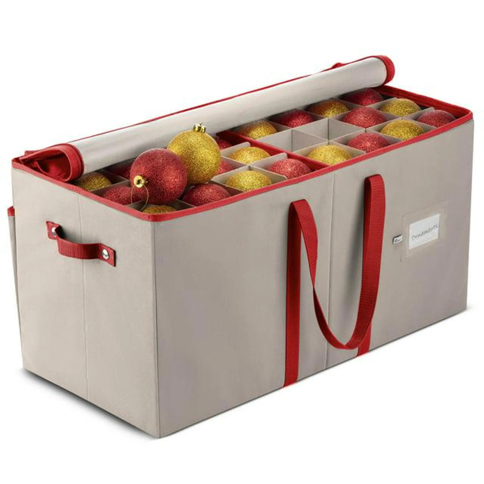 Large Christmas Ornament Storage Box with Dual Zipper Closure - Box Contributes Slots for 128 Holiday Ornaments 3-Inch, Xmas Decorations Accessories, Made of Nonwoven Tear-Proof Material