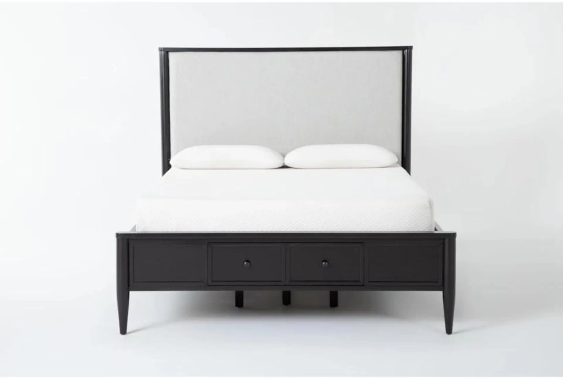 Austen Black Queen Wood & Upholstered Panel Bed With Side & Footboard Storage