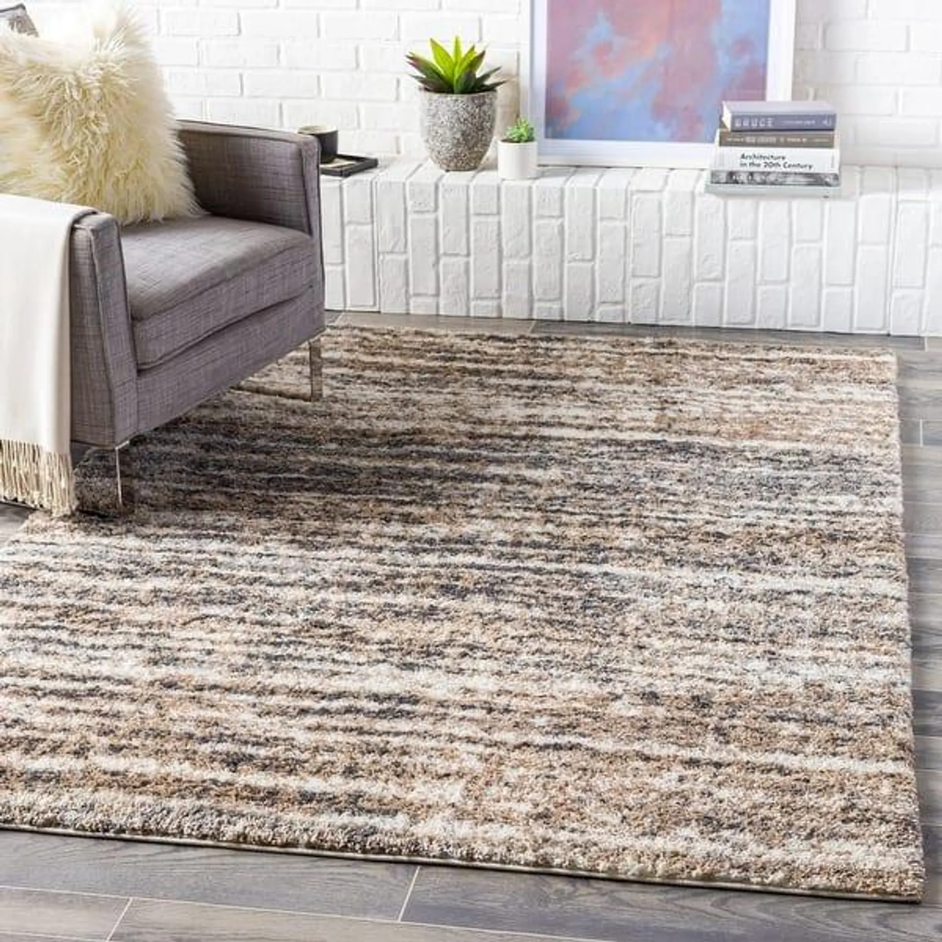 Livabliss Sabbie Plush Heathered Stripe Area Rug