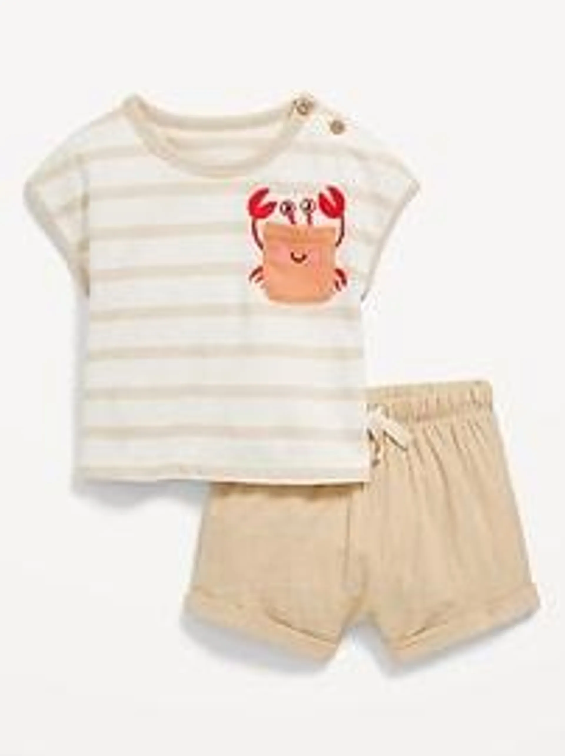 Striped Short-Sleeve Pocket Top and Shorts Set for Baby