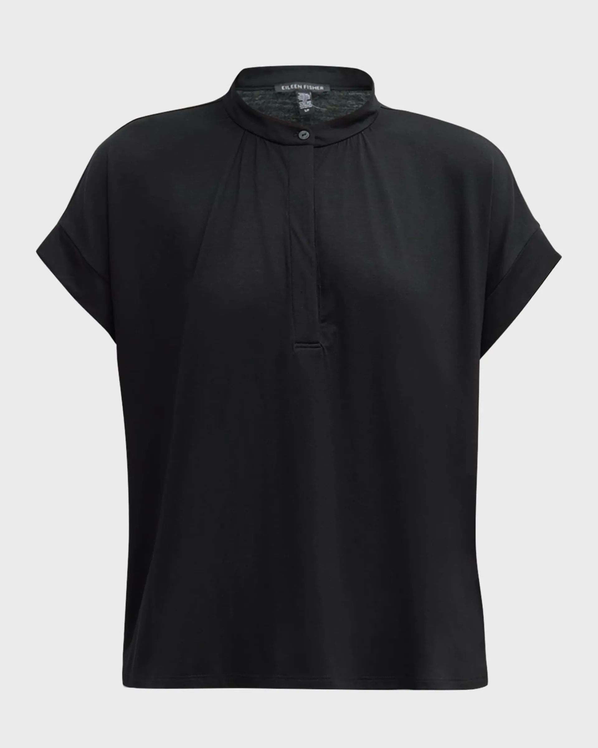 Band-Collar Ruched Jersey Henley Top