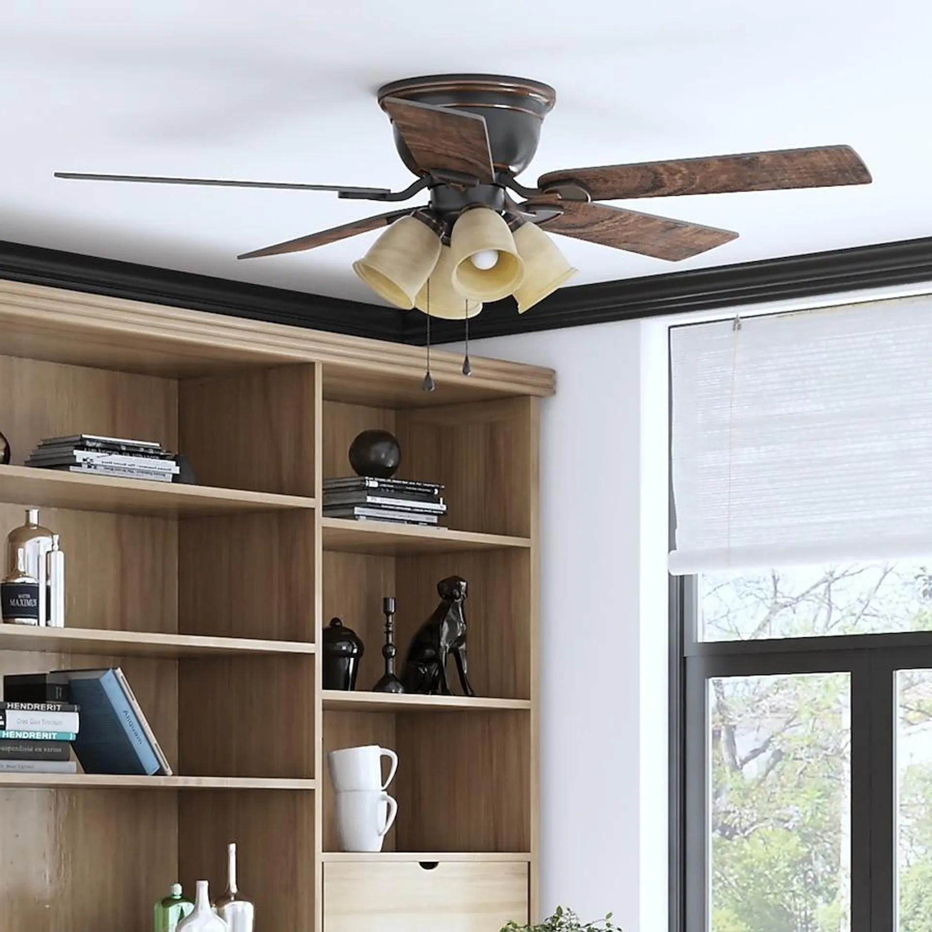 Harbor Breeze Centreville 52-in Oil-Rubbed Bronze with Auburn/Mink Blades LED Indoor Flush Mount Ceiling Fan with Light (5-Blade)