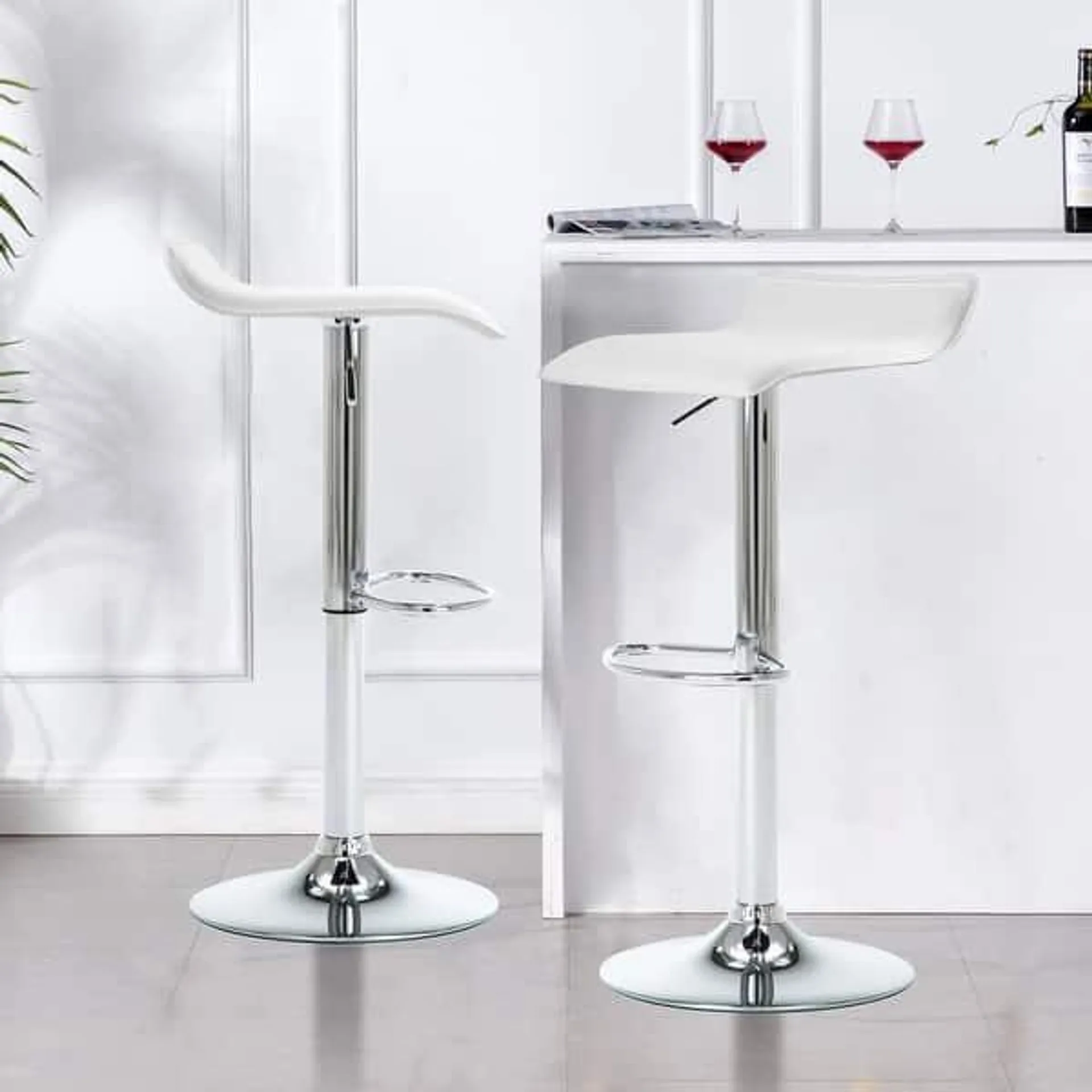 Faux Leather Upholstered Adjustable Barstools Airlift Counter Bar Pub Height Stools Set of 2