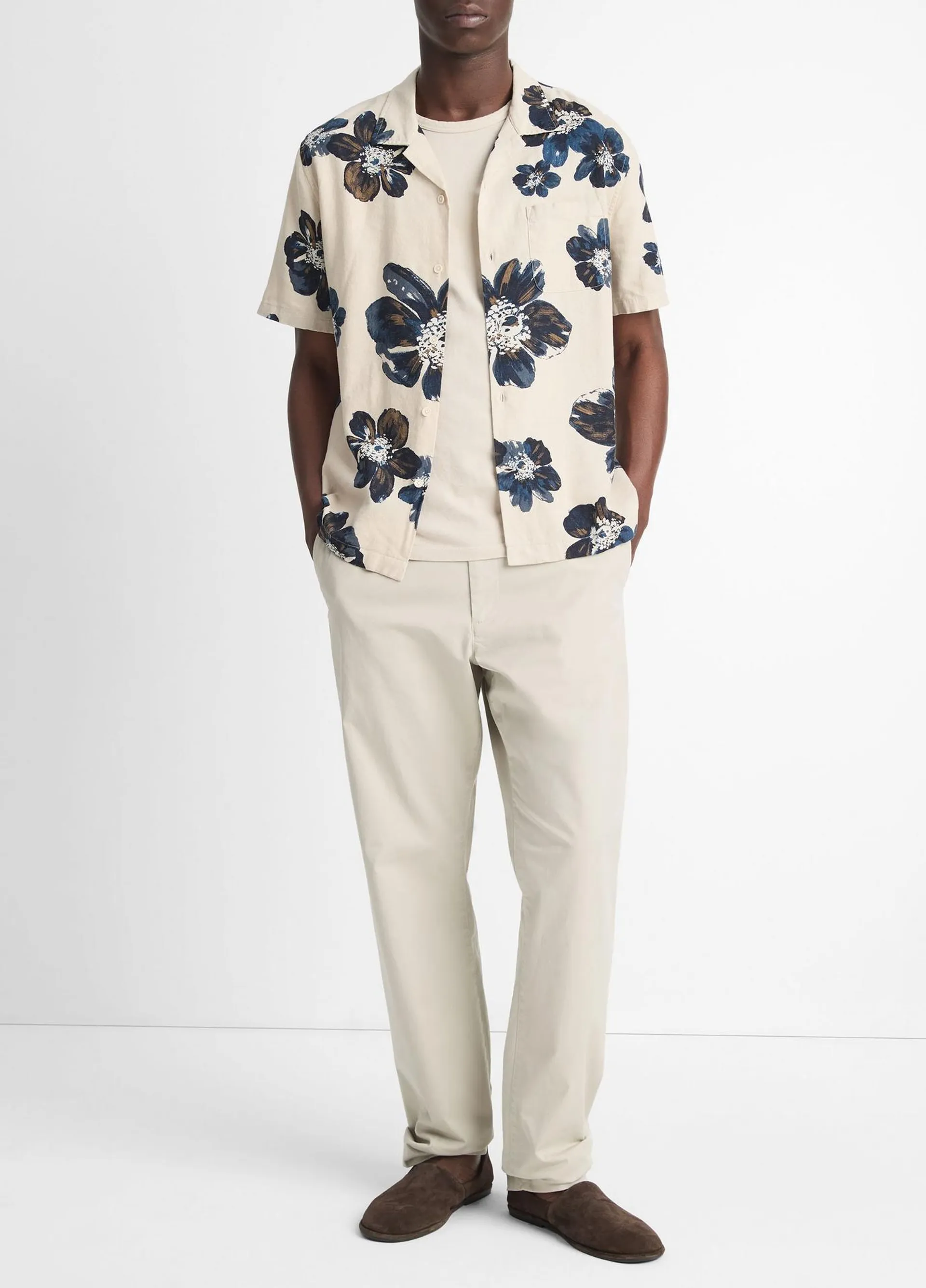 Blossoms Linen-Blend Button-Front Shirt