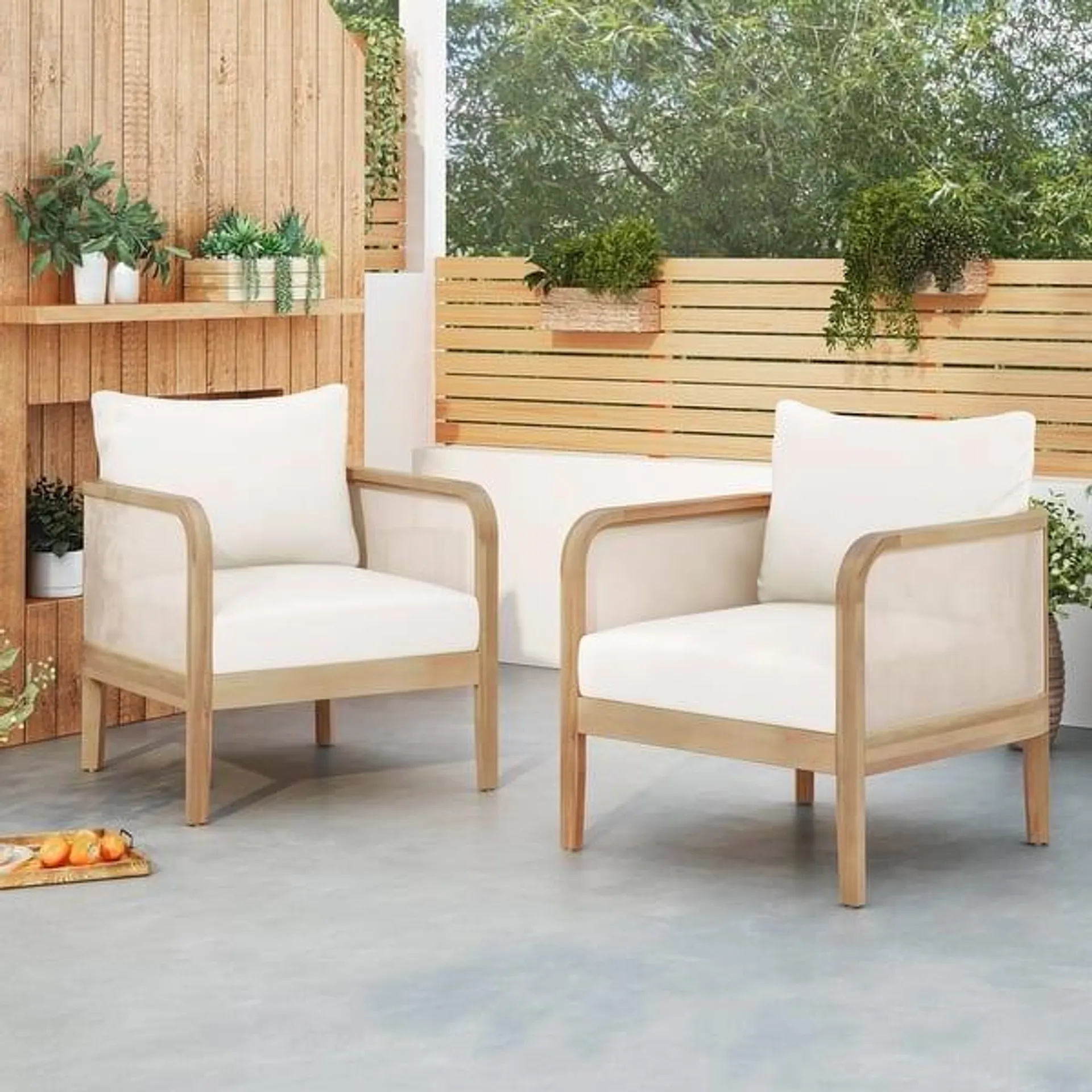 Linksy Modern Acacia Wood Outdoor Club Chair with Beige Cushions by Christopher Knight Home