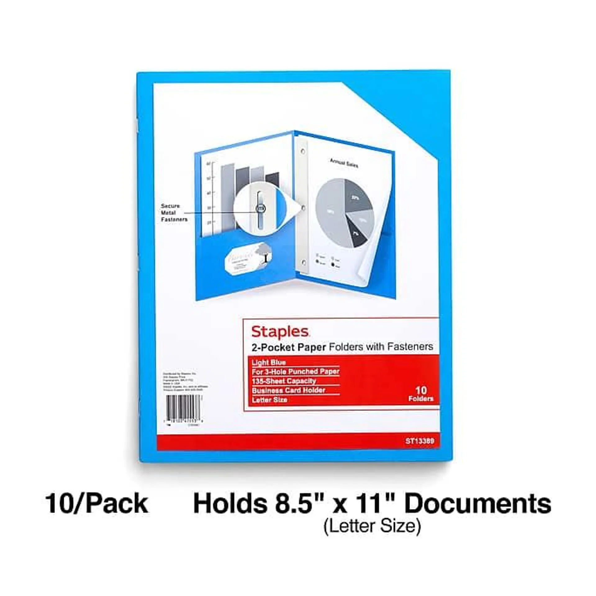 Staples 10% Recycled Matte 2-Pocket Paper Presentation Folder with Fasteners,