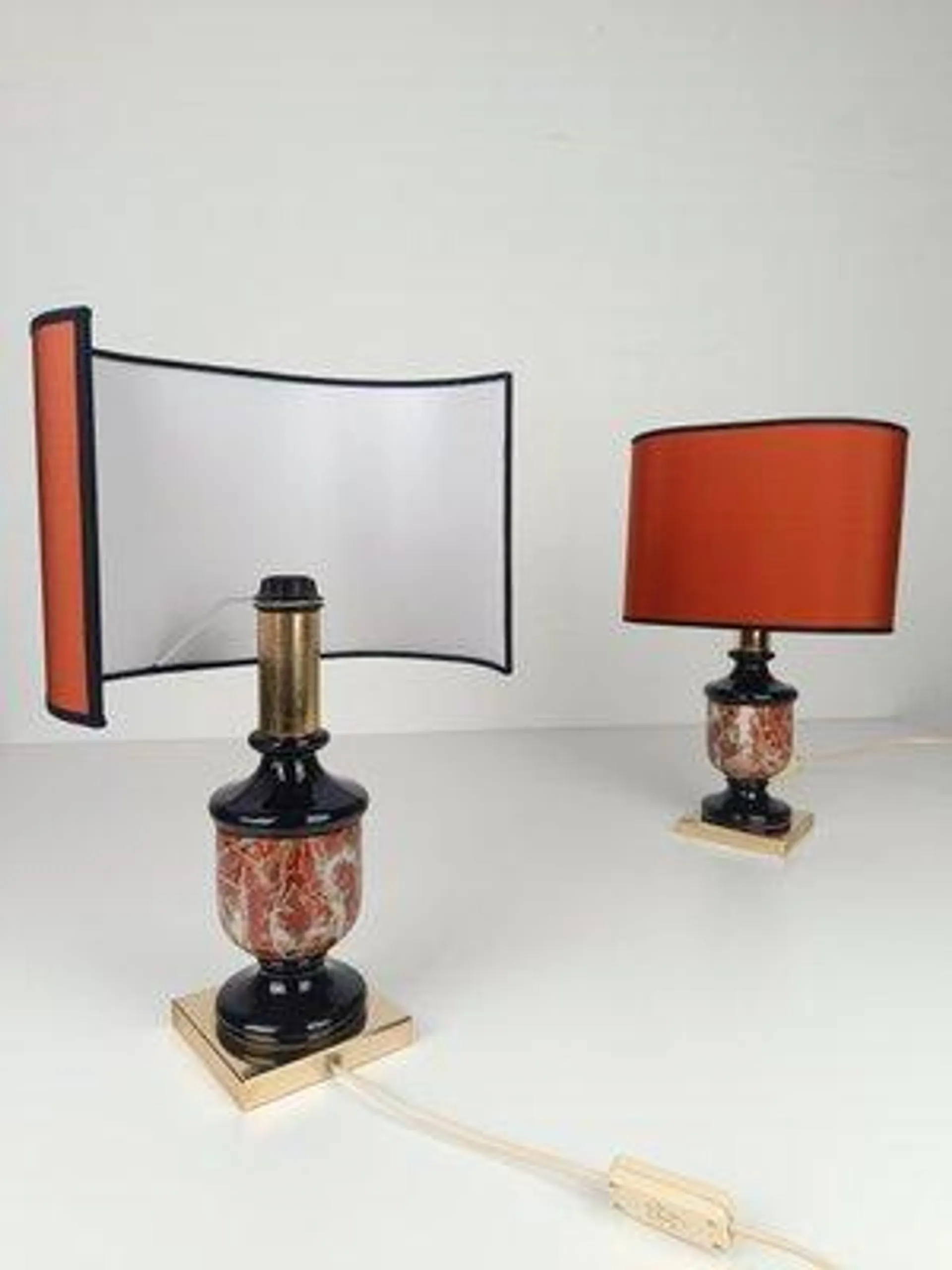 Ceramic Table Lamps in Faux Marble attributed to Tommaso Barbi, 1970s, Set of 2