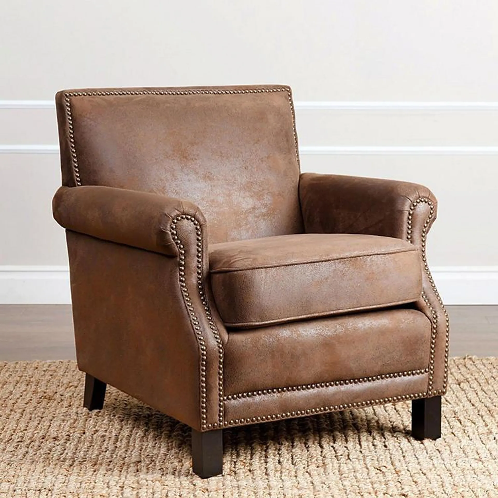 Cleo Antique Brown Fabric Club Chair With Nailhead Trim