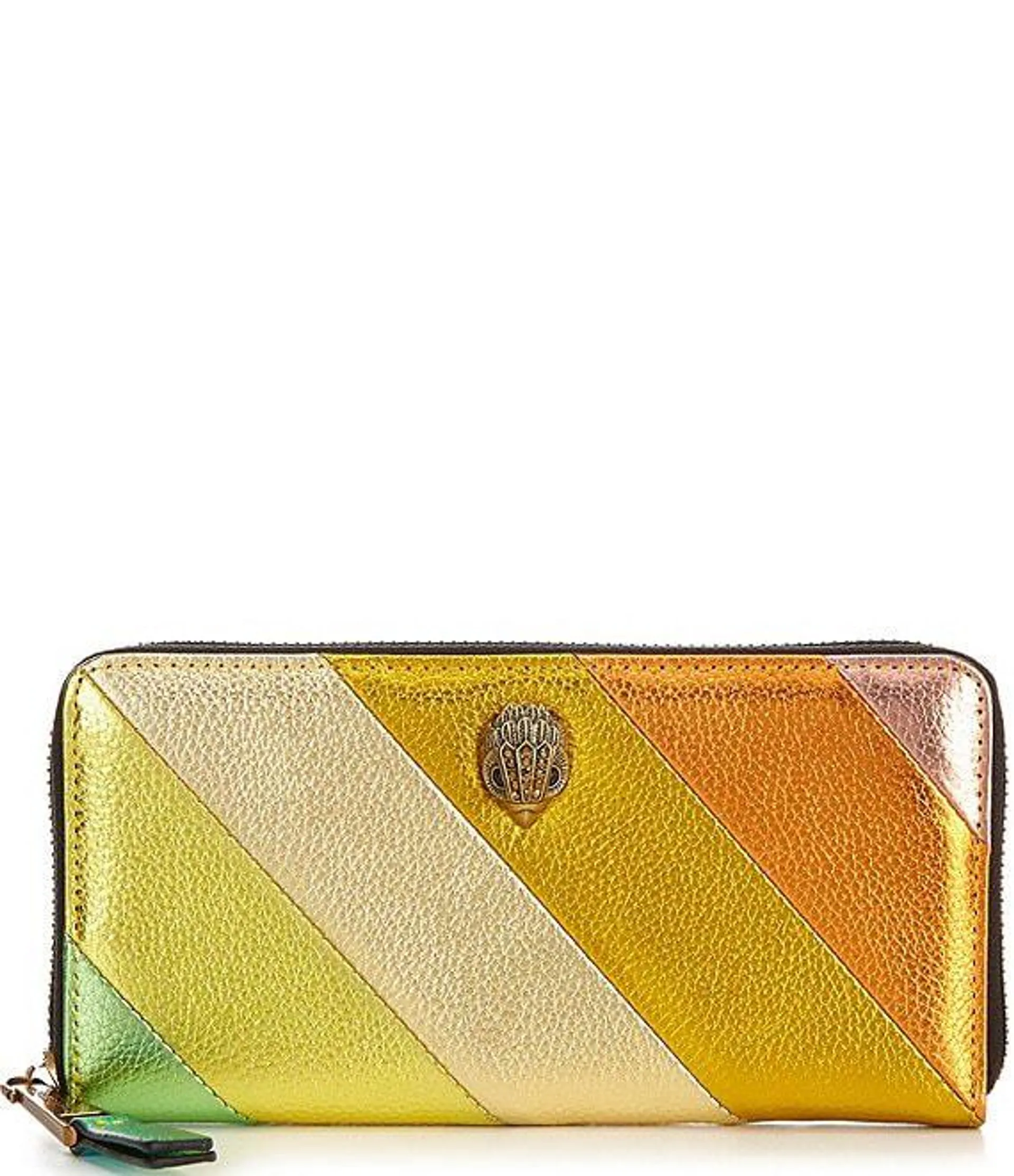 Yellow Stripe Metallic Zip Around Wallet