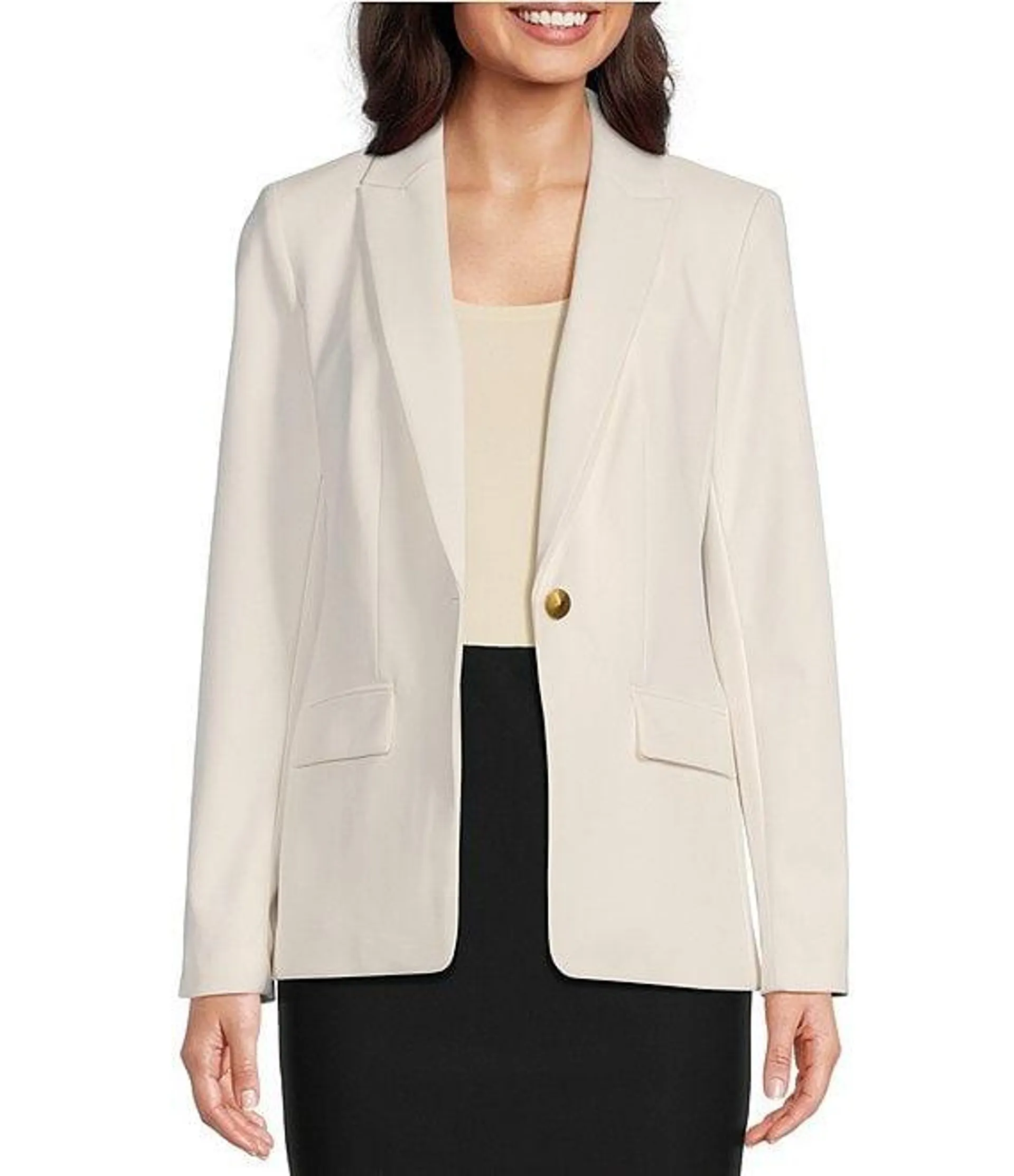 Woven Notch Lapel Long Sleeve Button Front Coordinating Blazer