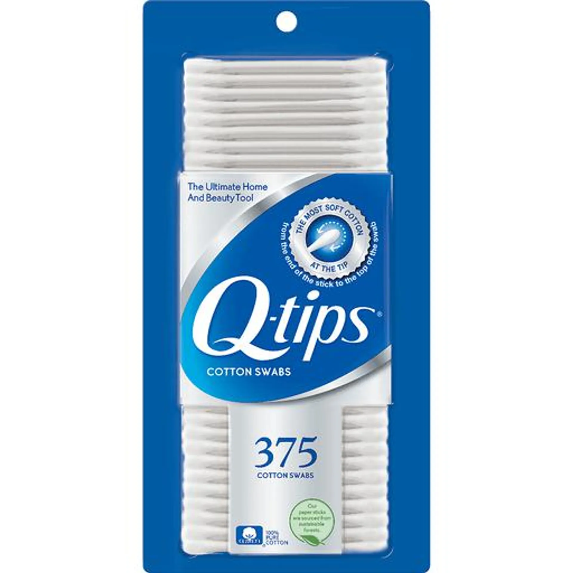 Q Tips Cotton Swabs 375 ct package