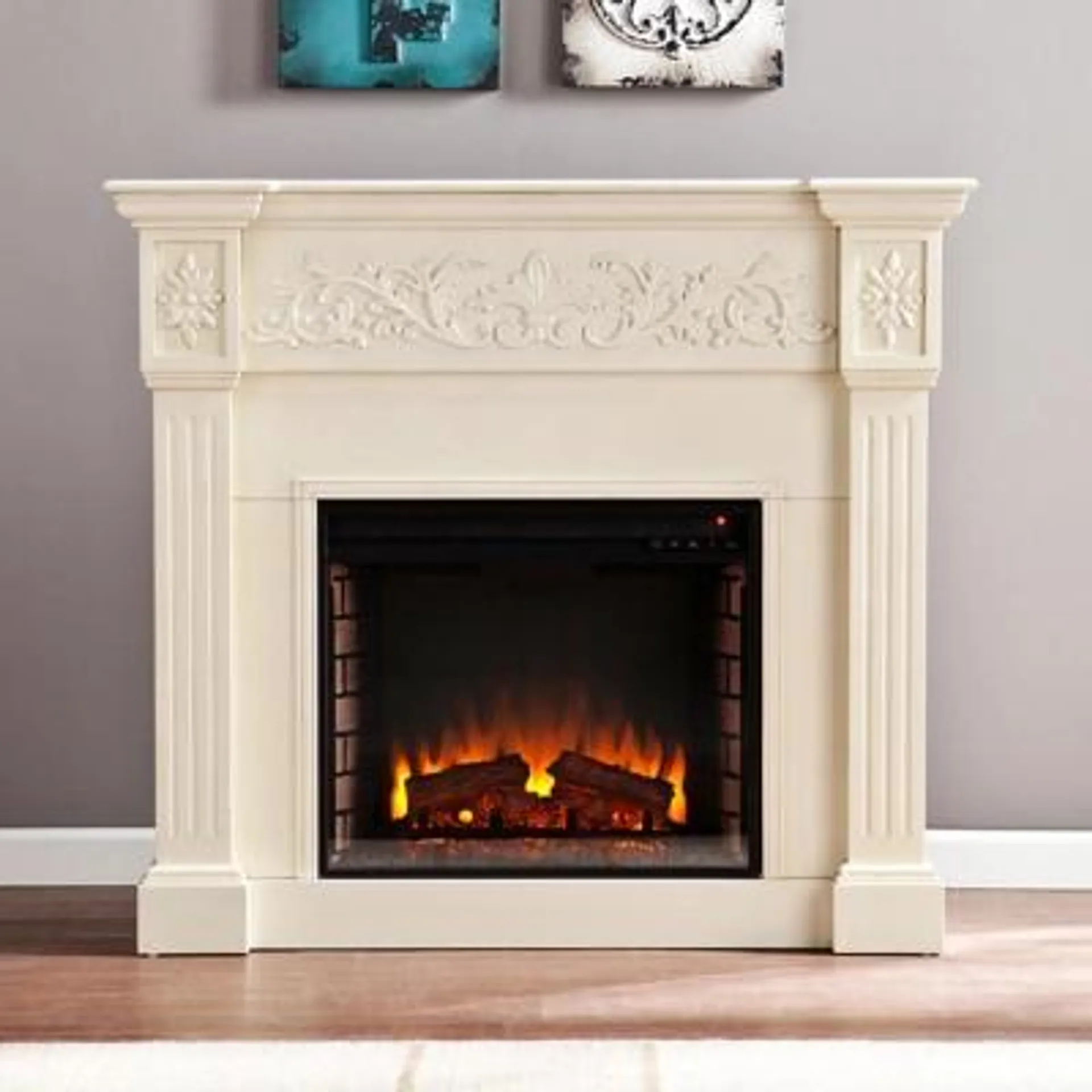 Southern Enterprises Furniture Venstinger Carved Electric Fireplace Mantel