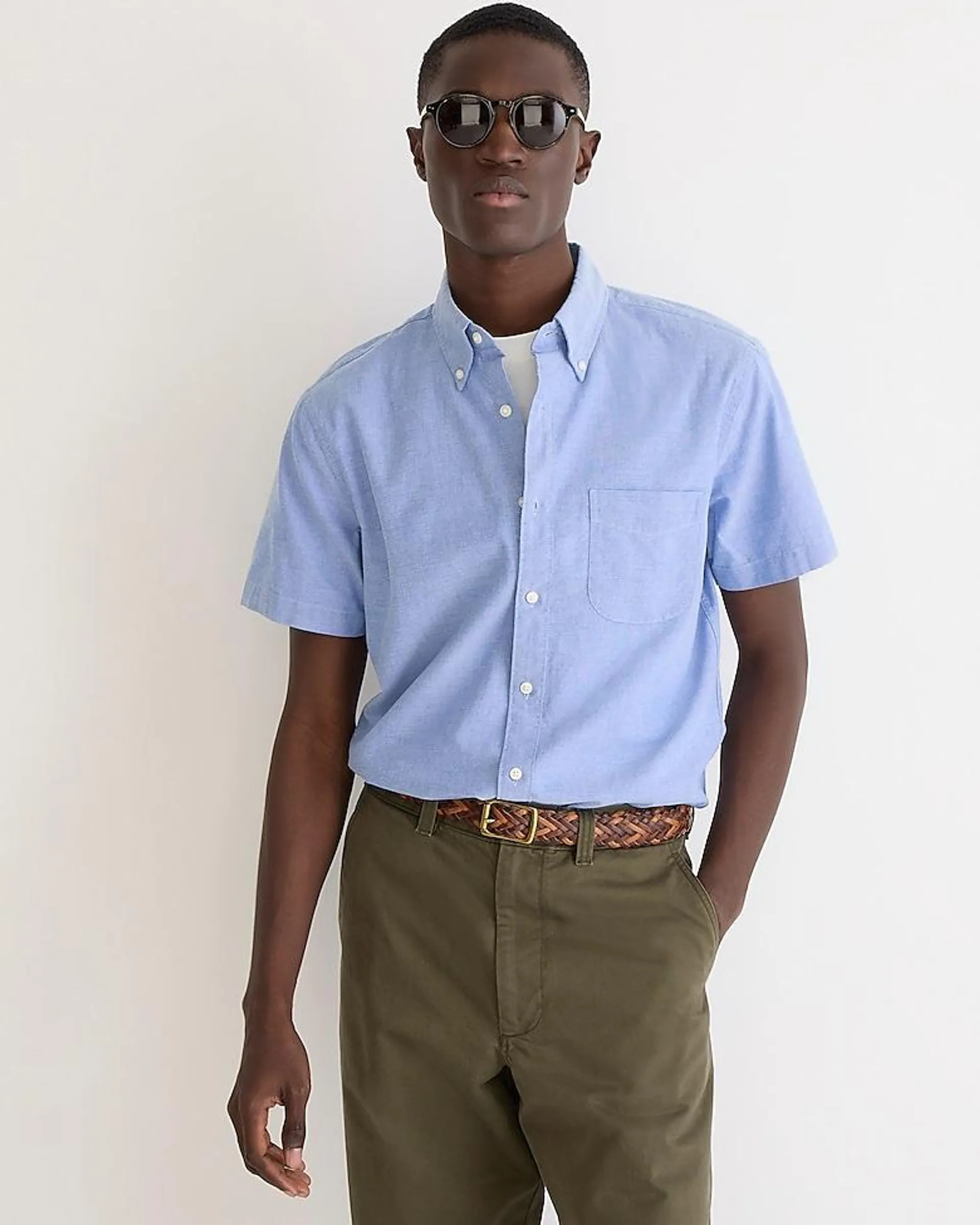 Short-sleeve Broken-in organic cotton oxford shirt