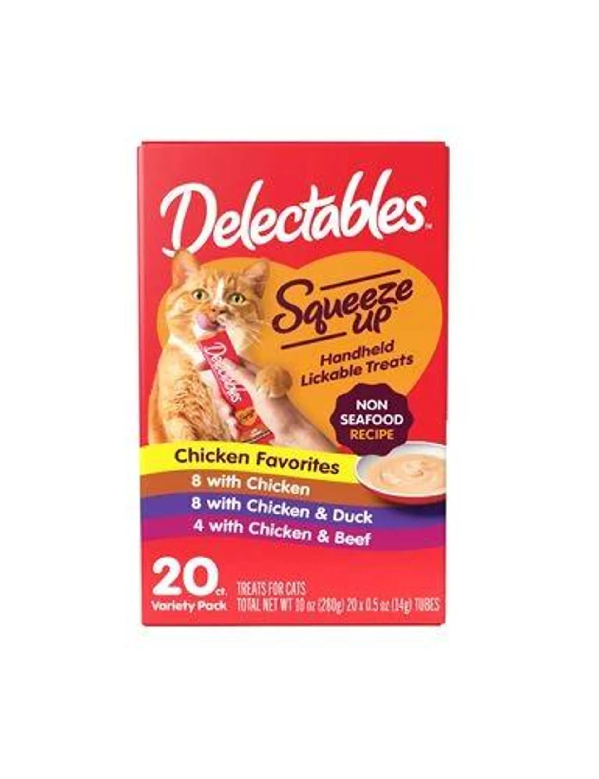 Hartz Delectables Squeeze Ups Lickable Cat Treats Variety Pack, Non Seafood Chicken, Duck & Beef, 20 Count