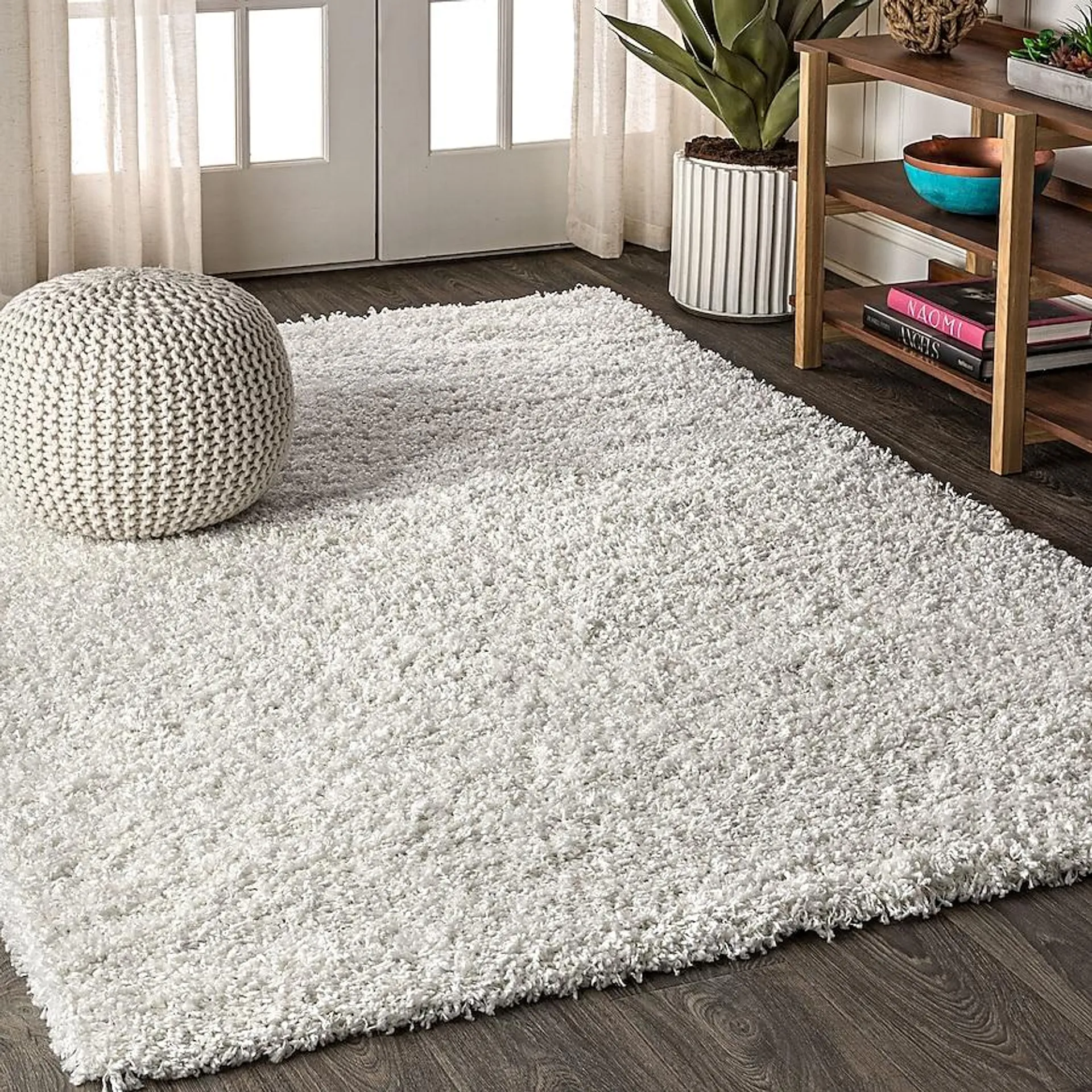 JONATHAN Y Mercer Shag Plush 8 X 10 (ft) White Indoor Solid Mid-century Modern Area Rug