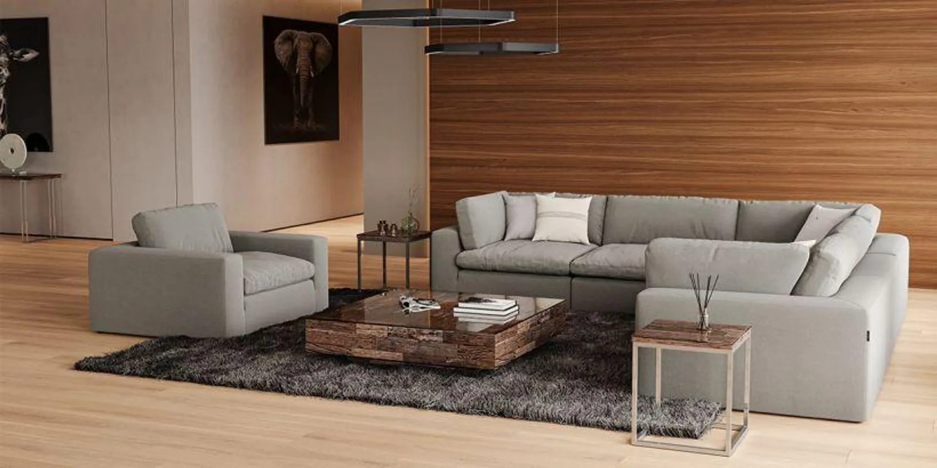 Bloom Extended Sectional Modular Sofa Gray