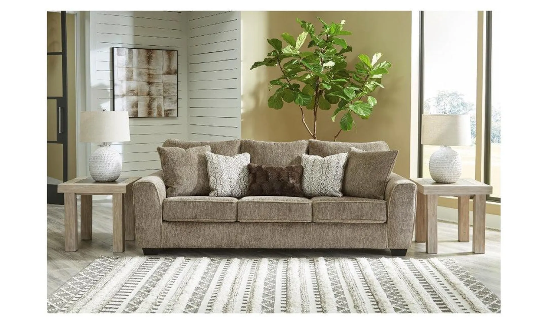 Modern Heritage Olin 3-Seater Brown Fabric Sofa with Track Arms